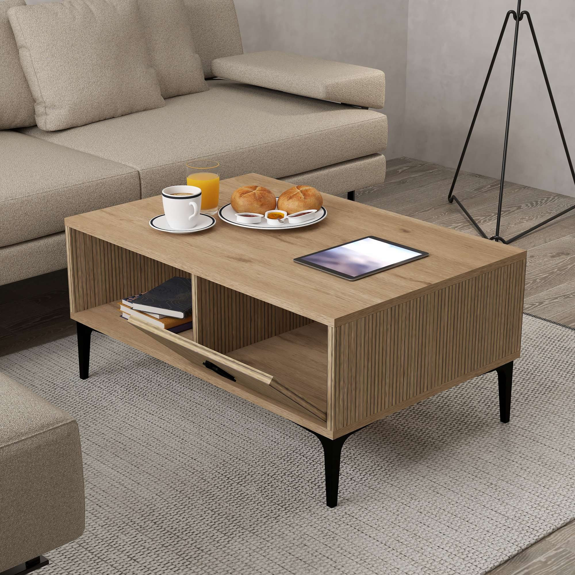 Masa de cafea Sare 2004, 90 x 41,5 x 60 cm, stejar safir, PAL melaminat, design compact — imaginea 4