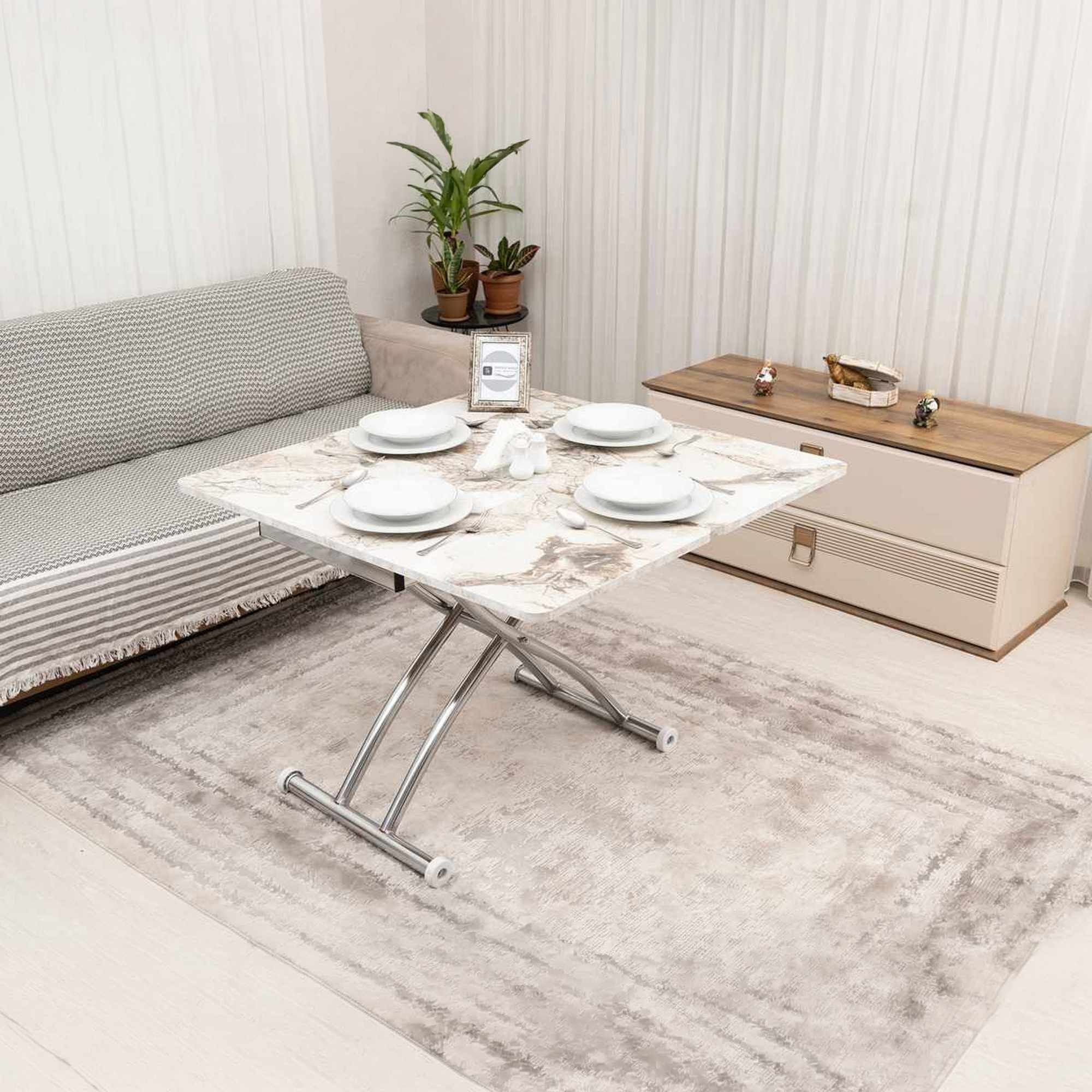 Masa de cafea Mini Juppo Ext, alb marmura crom, MDF, capacitate 125 kg, alb marble / crom — imaginea 2