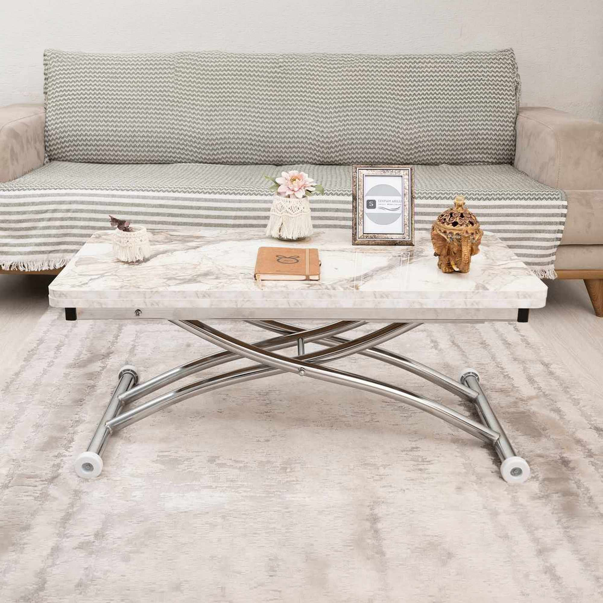 Masa de cafea Mini Juppo Ext, alb marmura crom, MDF, capacitate 125 kg, alb marble / crom — imaginea 3