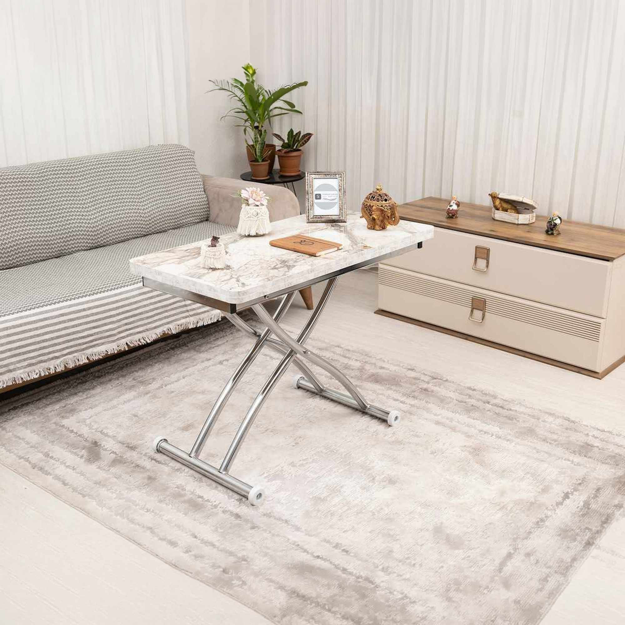 Masa de cafea Mini Juppo Ext, alb marmura crom, MDF, capacitate 125 kg, alb marble / crom — imaginea 6