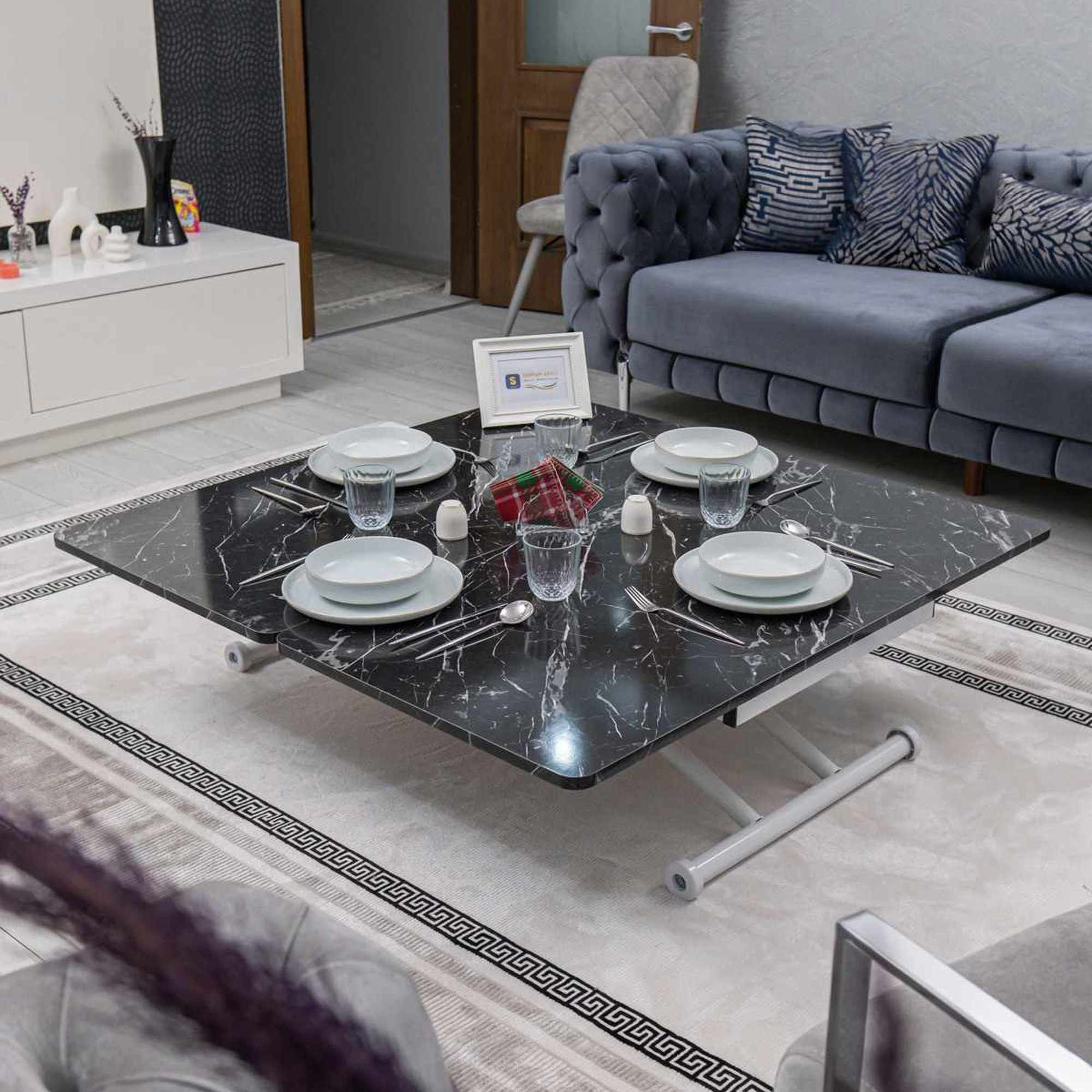Masa de cafea Juppo Ext, negru marmura alb, MDF, capacitate 125 kg, negru marble / alb — imaginea 4
