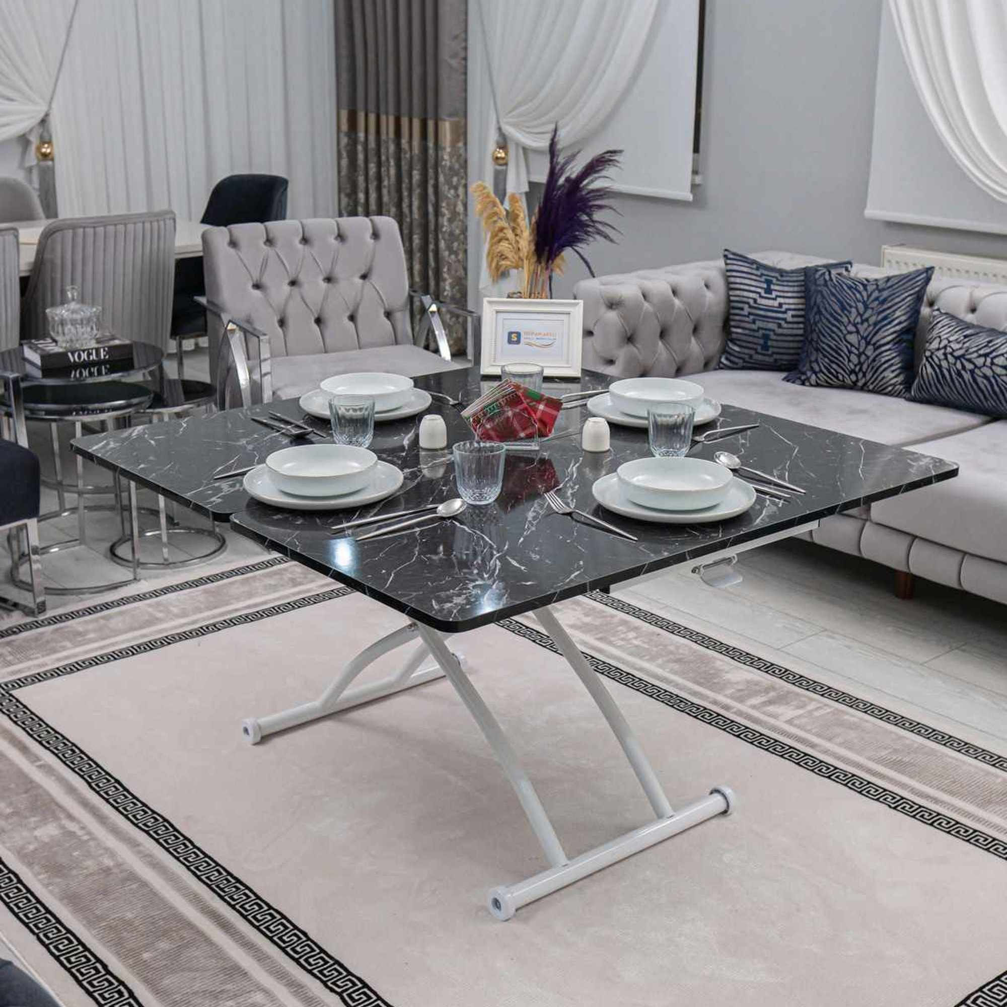 Masa de cafea Juppo Ext, negru marmura alb, MDF, capacitate 125 kg, negru marble / alb — imaginea 5