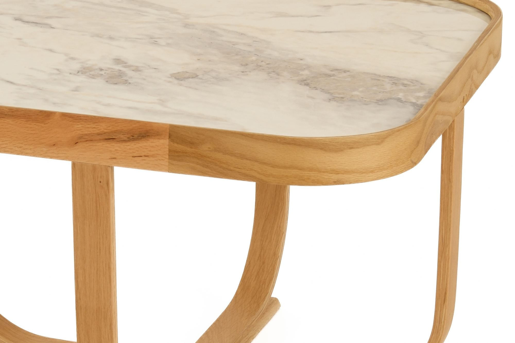 Masa de cafea Hisar 90, 90 x 45 x 90 cm, stejar alb marmura, MDF, design compact, stejar / alb marble — imaginea 2