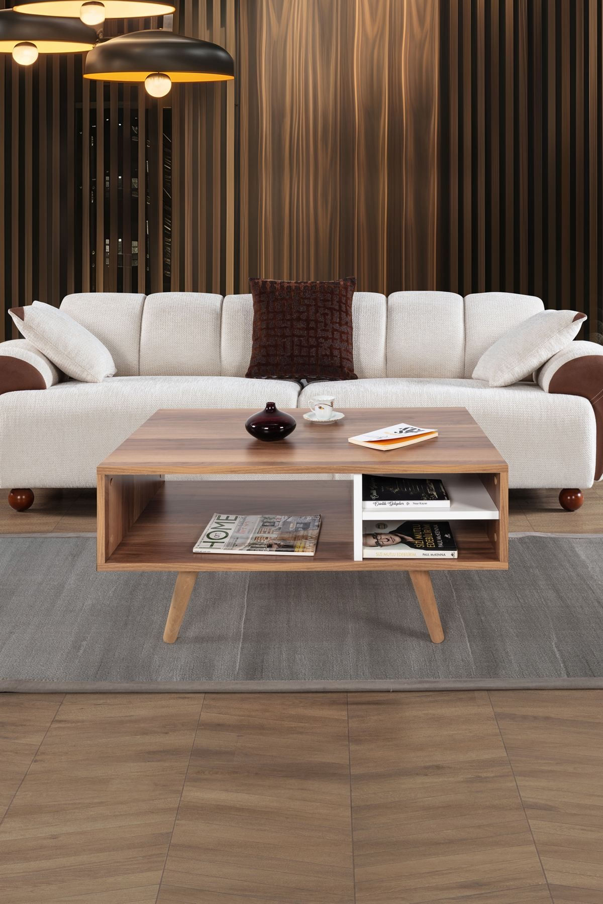 Masa de cafea Venüs 2036, 90 x 43 x 55 cm, nuc alb, PAL melaminat, design compact — imaginea 2