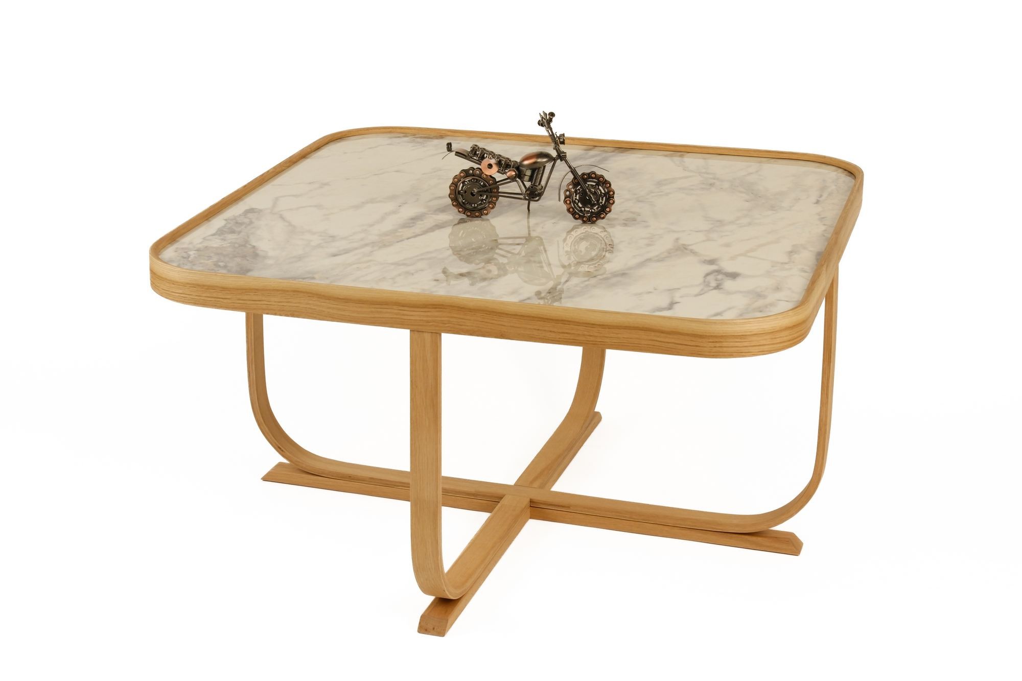 Masa de cafea Hisar 90, 90 x 45 x 90 cm, stejar alb marmura, MDF, design compact, stejar / alb marble — imaginea 3
