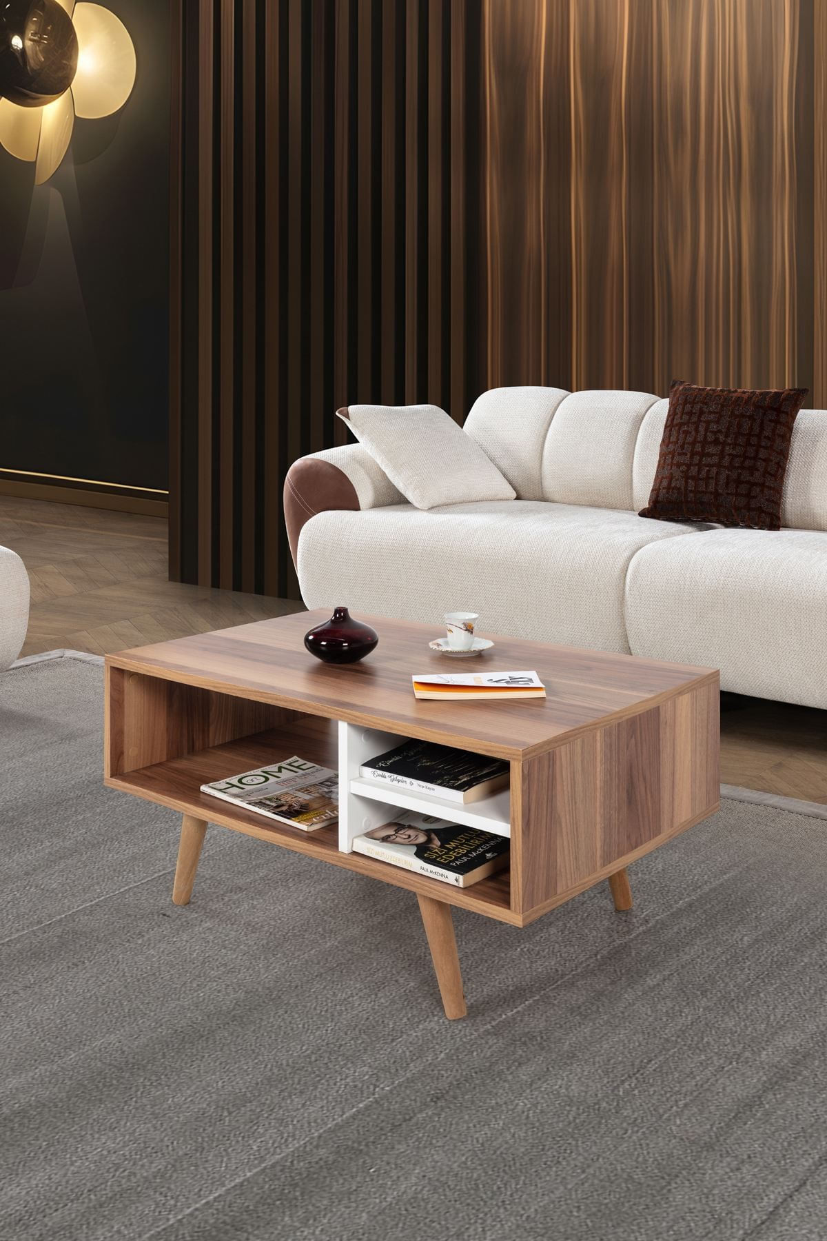 Masa de cafea Venüs 2036, 90 x 43 x 55 cm, nuc alb, PAL melaminat, design compact — imaginea 3