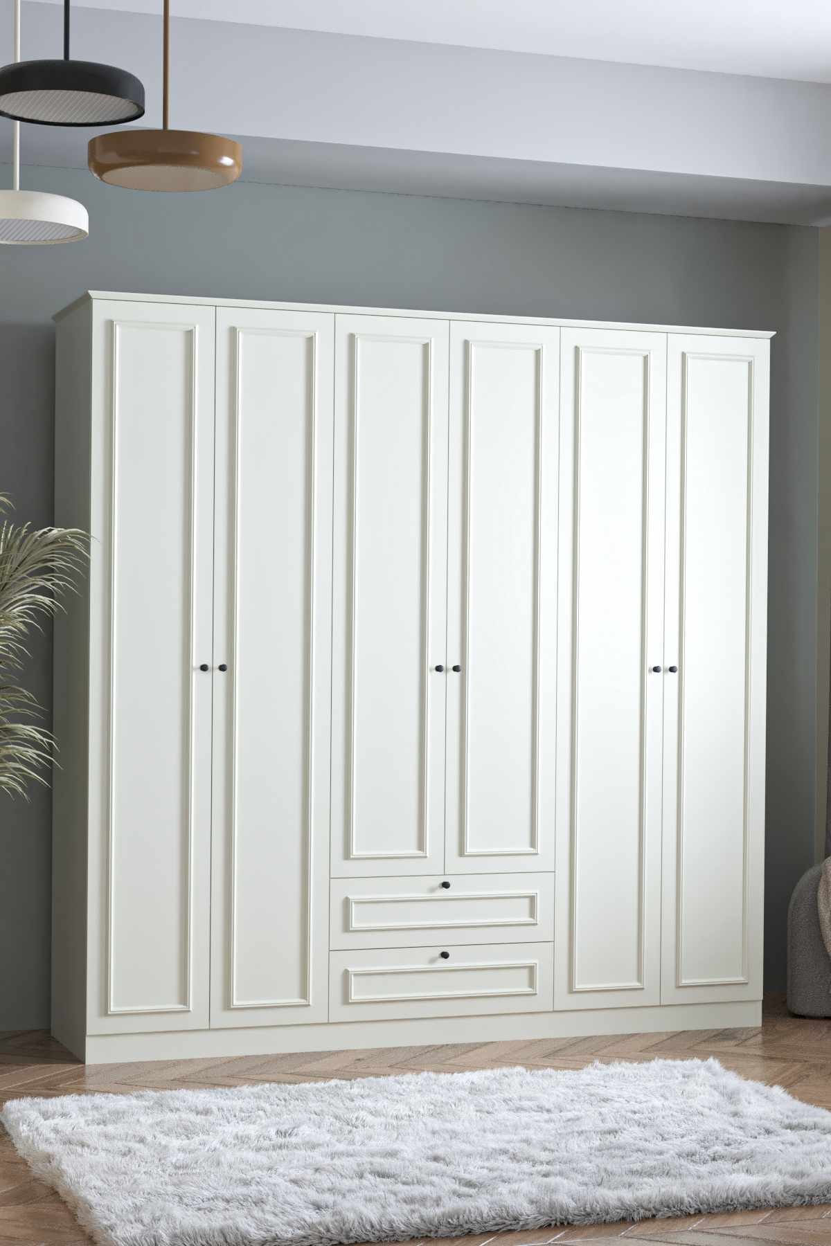 Dulap haine Mira 6 210, 209 x 210 x 54 cm, alb, PAL melaminat, organizare haine — imaginea 2