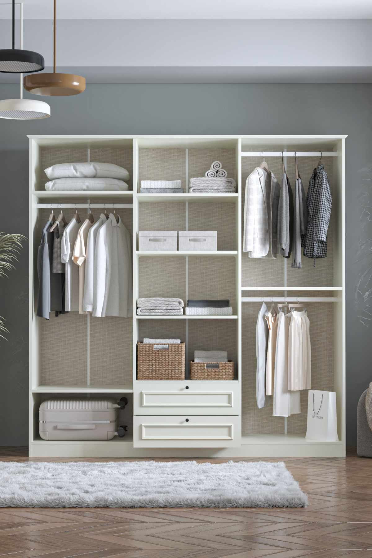 Dulap haine Mira 6 210, 209 x 210 x 54 cm, alb, PAL melaminat, organizare haine — imaginea 6