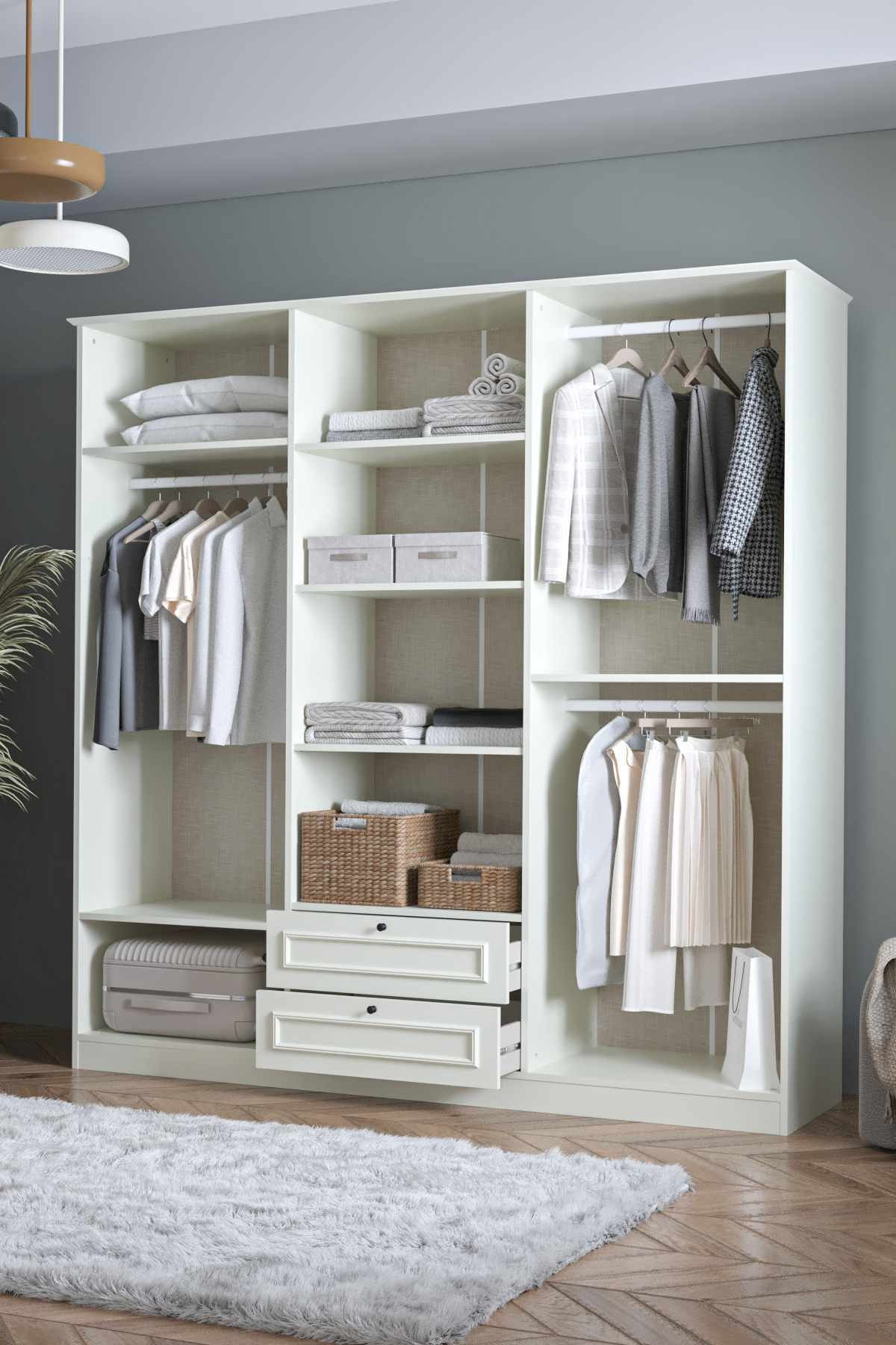 Dulap haine Mira 6 210, 209 x 210 x 54 cm, alb, PAL melaminat, organizare haine — imaginea 8