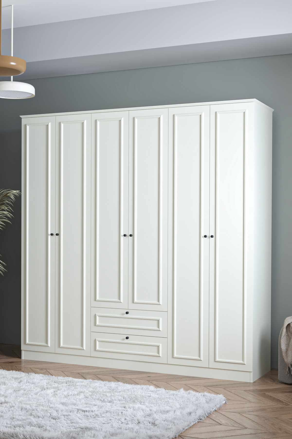 Dulap haine Mira 6 210, 209 x 210 x 54 cm, alb, PAL melaminat, organizare haine — imaginea 9