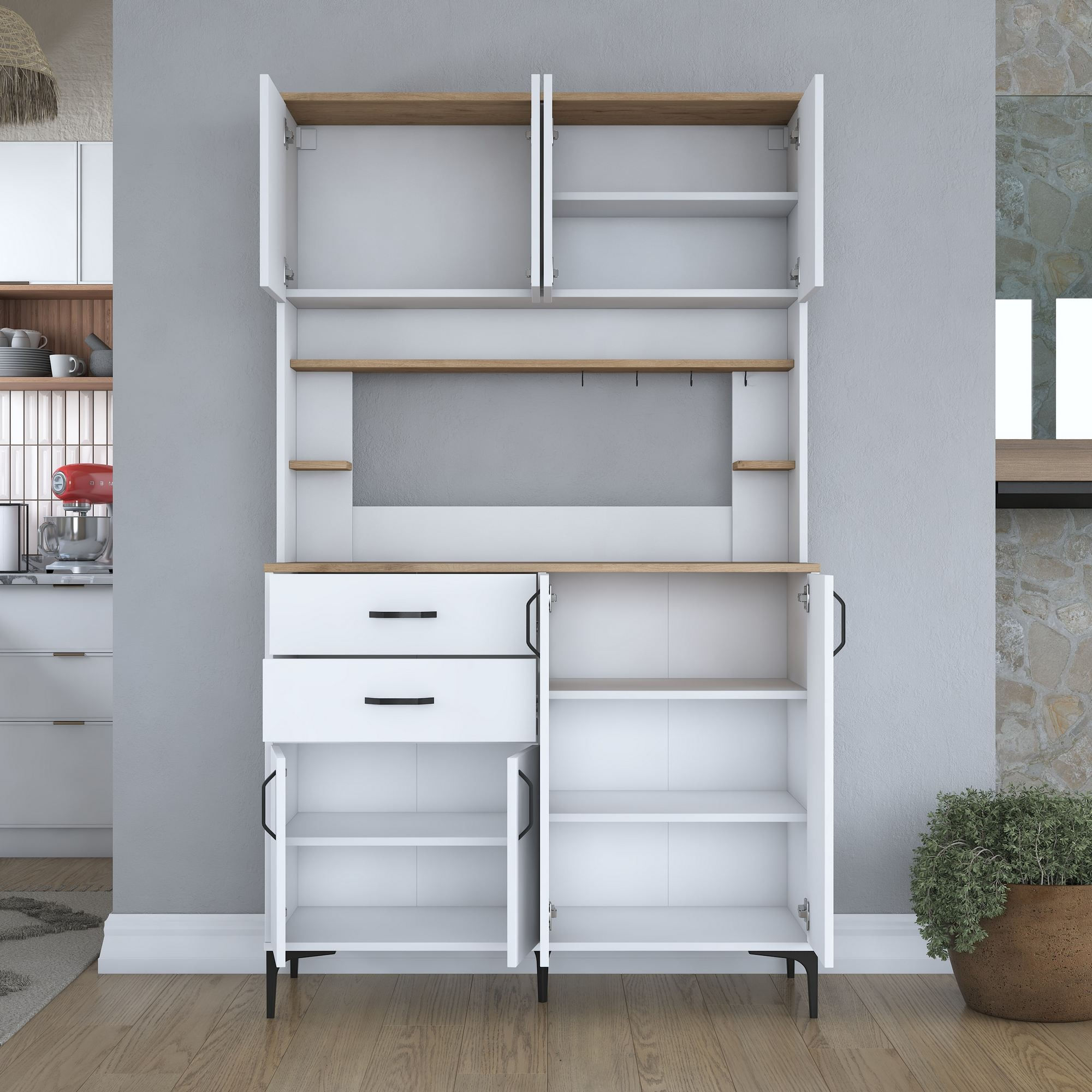 Dulap JE212, 120 x 204,2 x 45 cm, alb nuc, PAL, spatiu de depozitare, fixare pe perete — imaginea 5