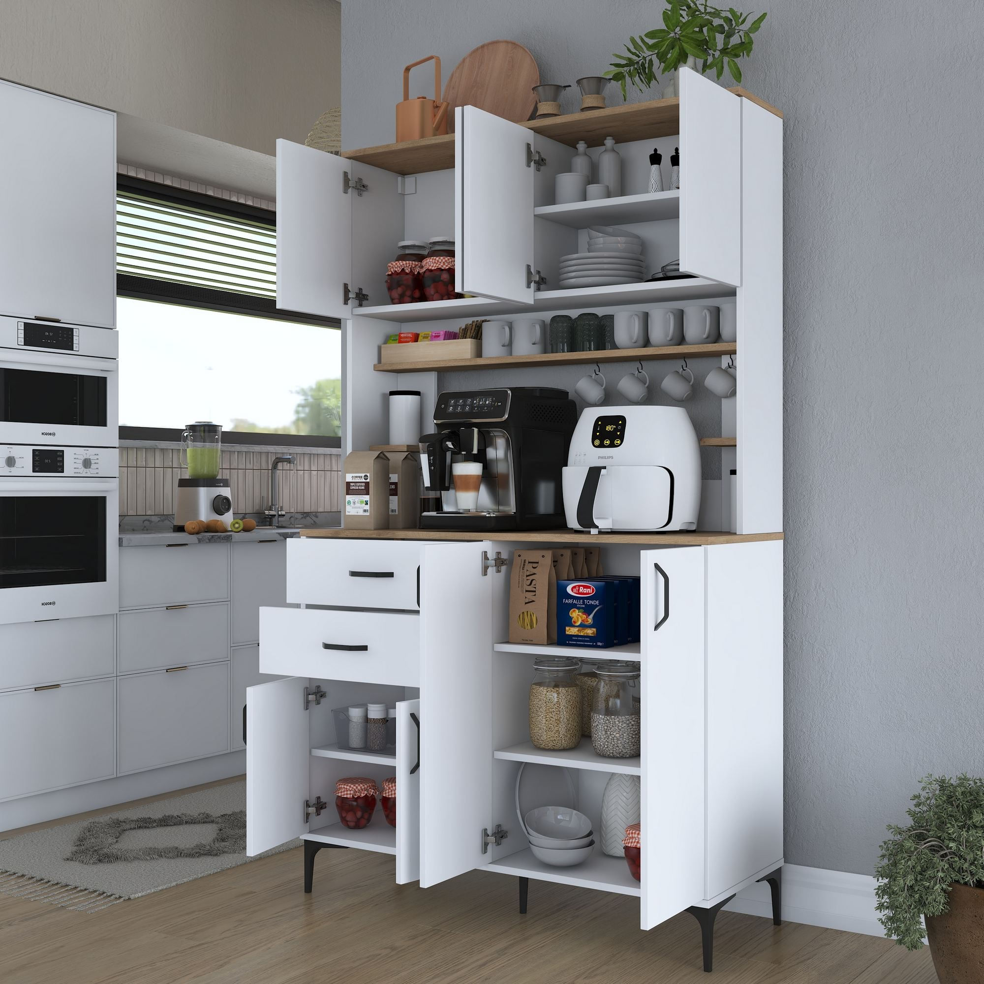 Dulap JE212, 120 x 204,2 x 45 cm, alb nuc, PAL, spatiu de depozitare, fixare pe perete — imaginea 6