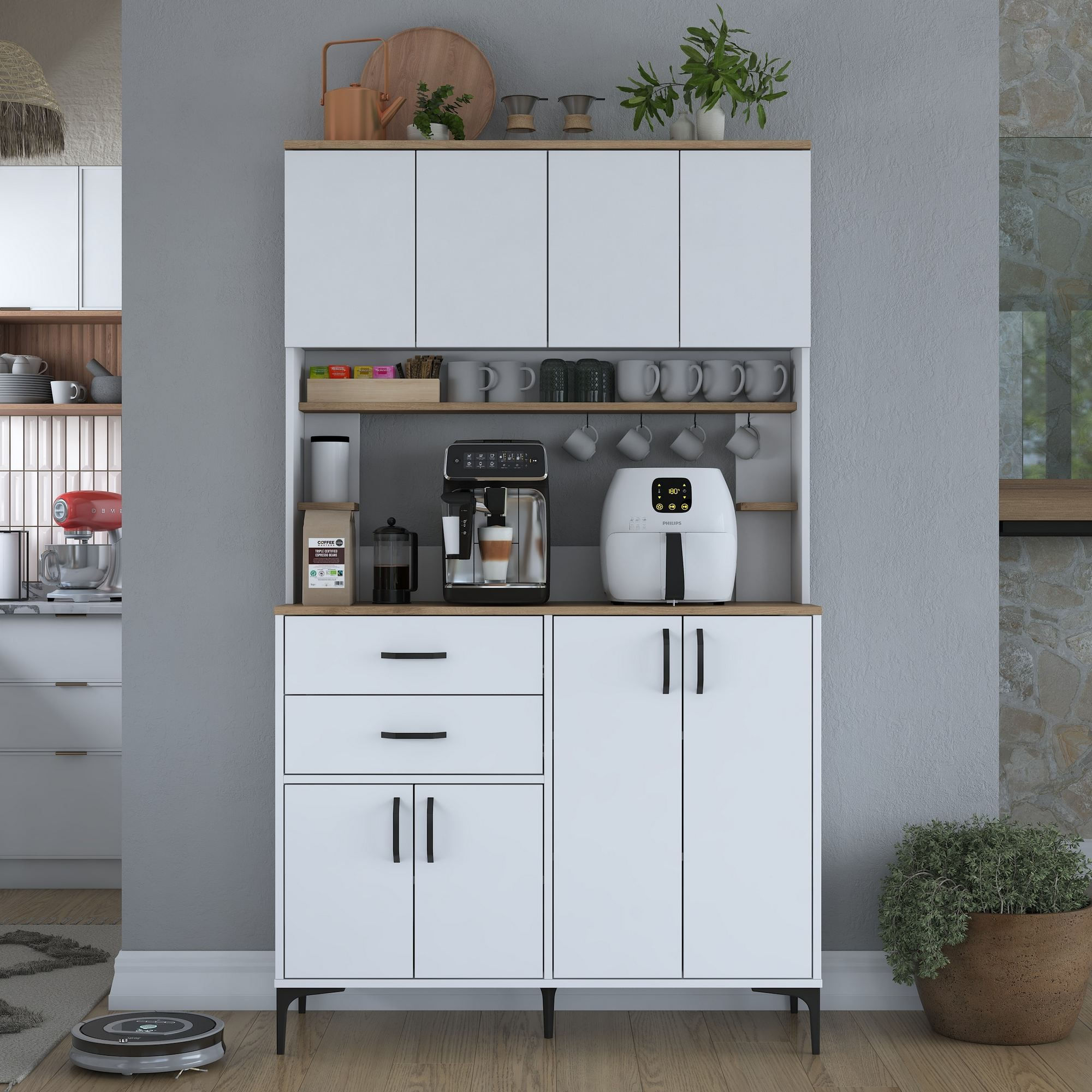 Dulap JE212, 120 x 204,2 x 45 cm, alb nuc, PAL, spatiu de depozitare, fixare pe perete — imaginea 8
