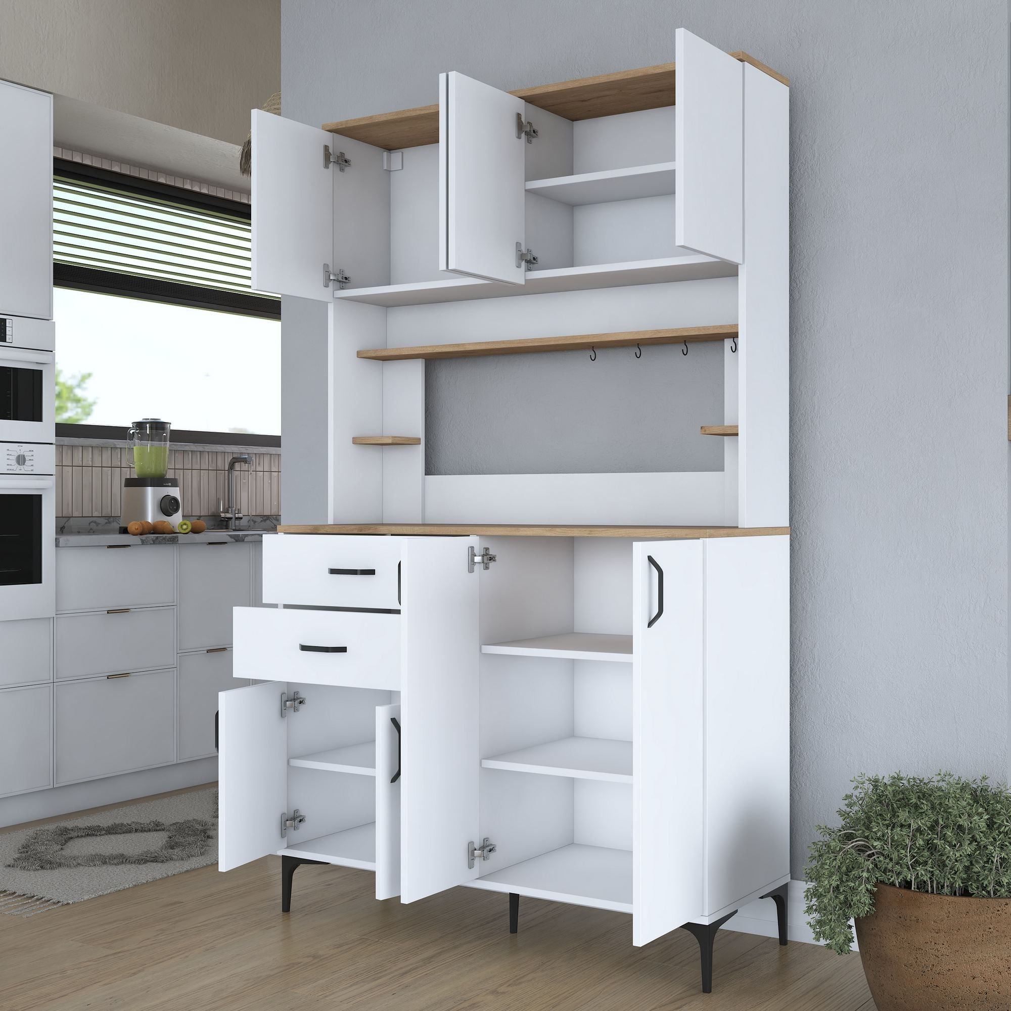 Dulap JE212, 120 x 204,2 x 45 cm, alb nuc, PAL, spatiu de depozitare, fixare pe perete — imaginea 10