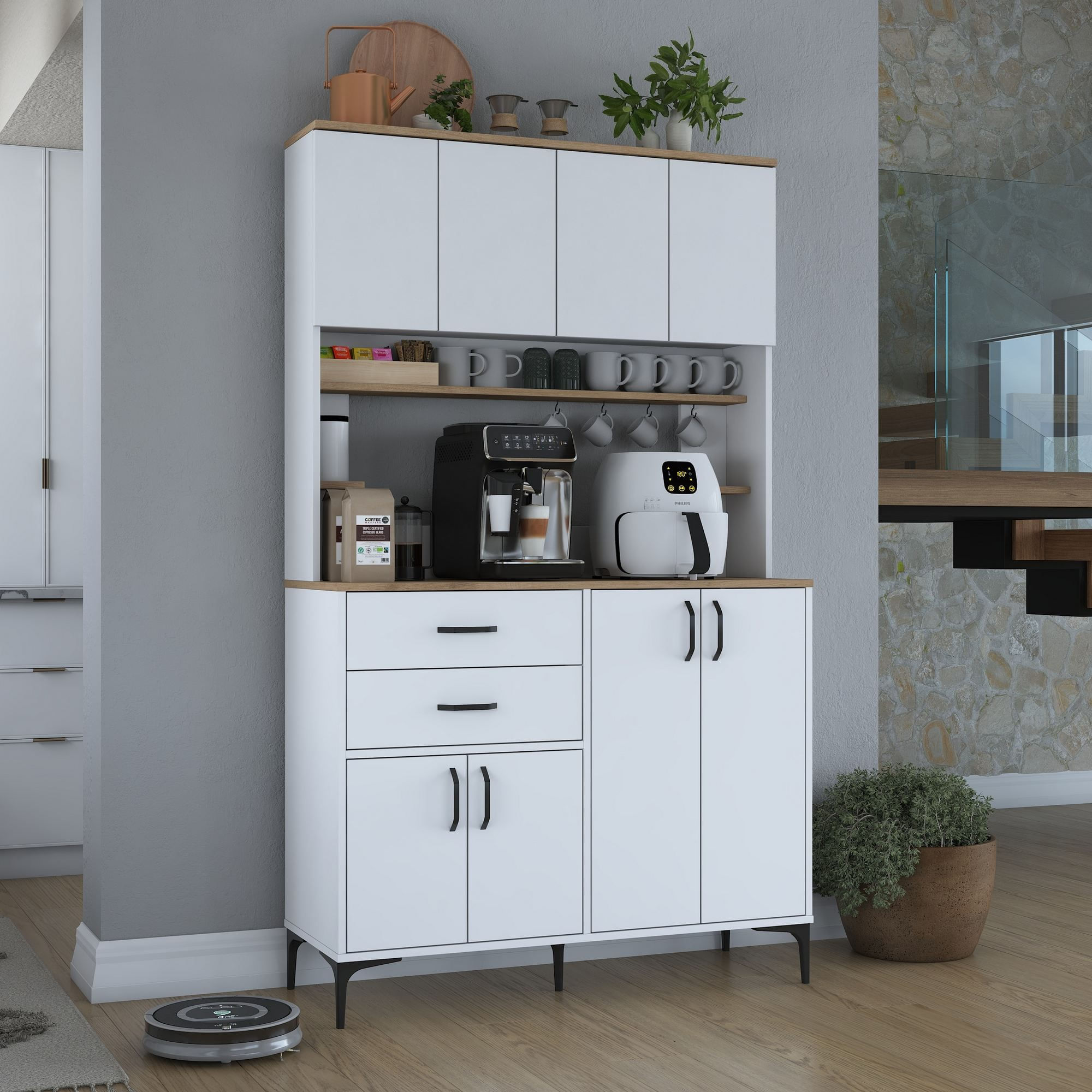 Dulap JE212, 120 x 204,2 x 45 cm, alb nuc, PAL, spatiu de depozitare, fixare pe perete — imaginea 11