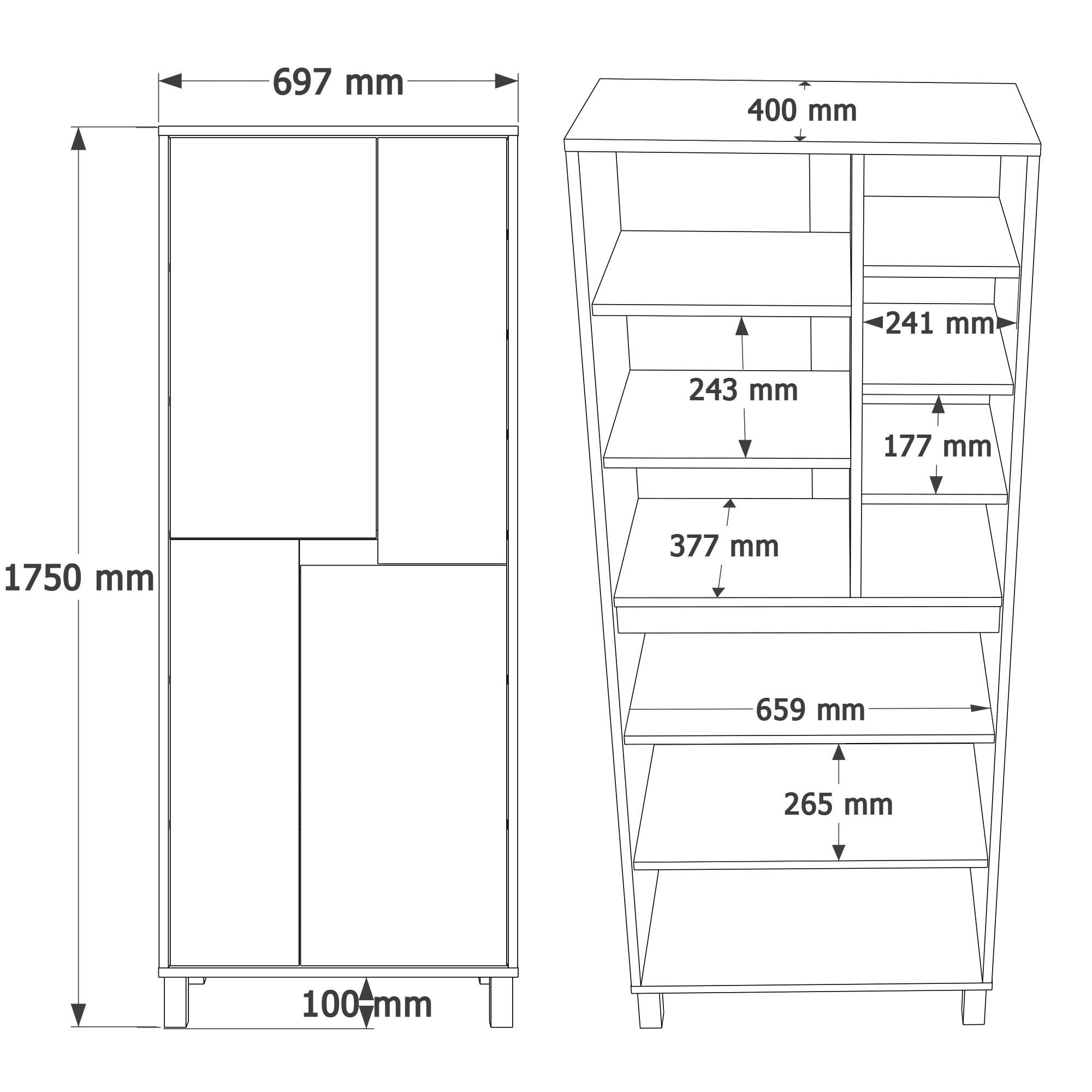 Dulap Nord - ND15-SW, 69,7 x 175 x 40 cm, alb stejar gri, PAL melaminat, spatiu de depozitare, fixare pe perete — imaginea 3