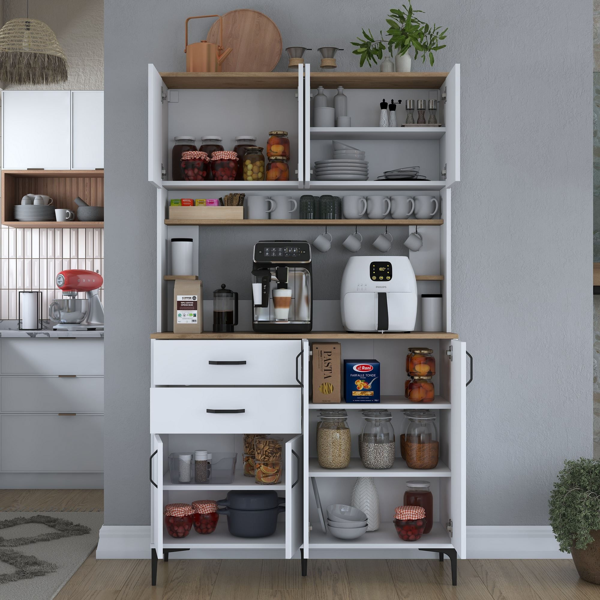 Dulap JE212, 120 x 204,2 x 45 cm, alb nuc, PAL, spatiu de depozitare, fixare pe perete — imaginea 12