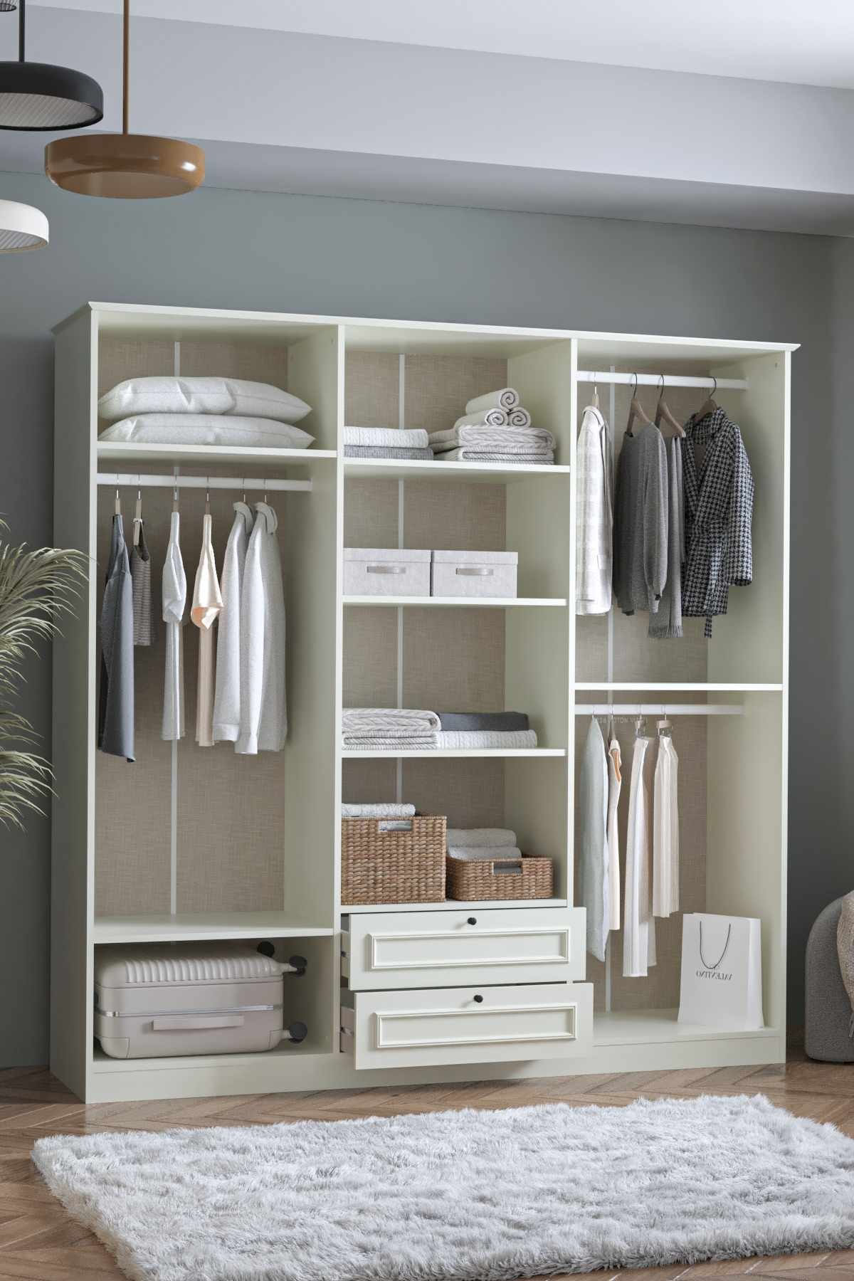 Dulap haine Mira 6 210, 209 x 210 x 54 cm, alb, PAL melaminat, organizare haine — imaginea 11