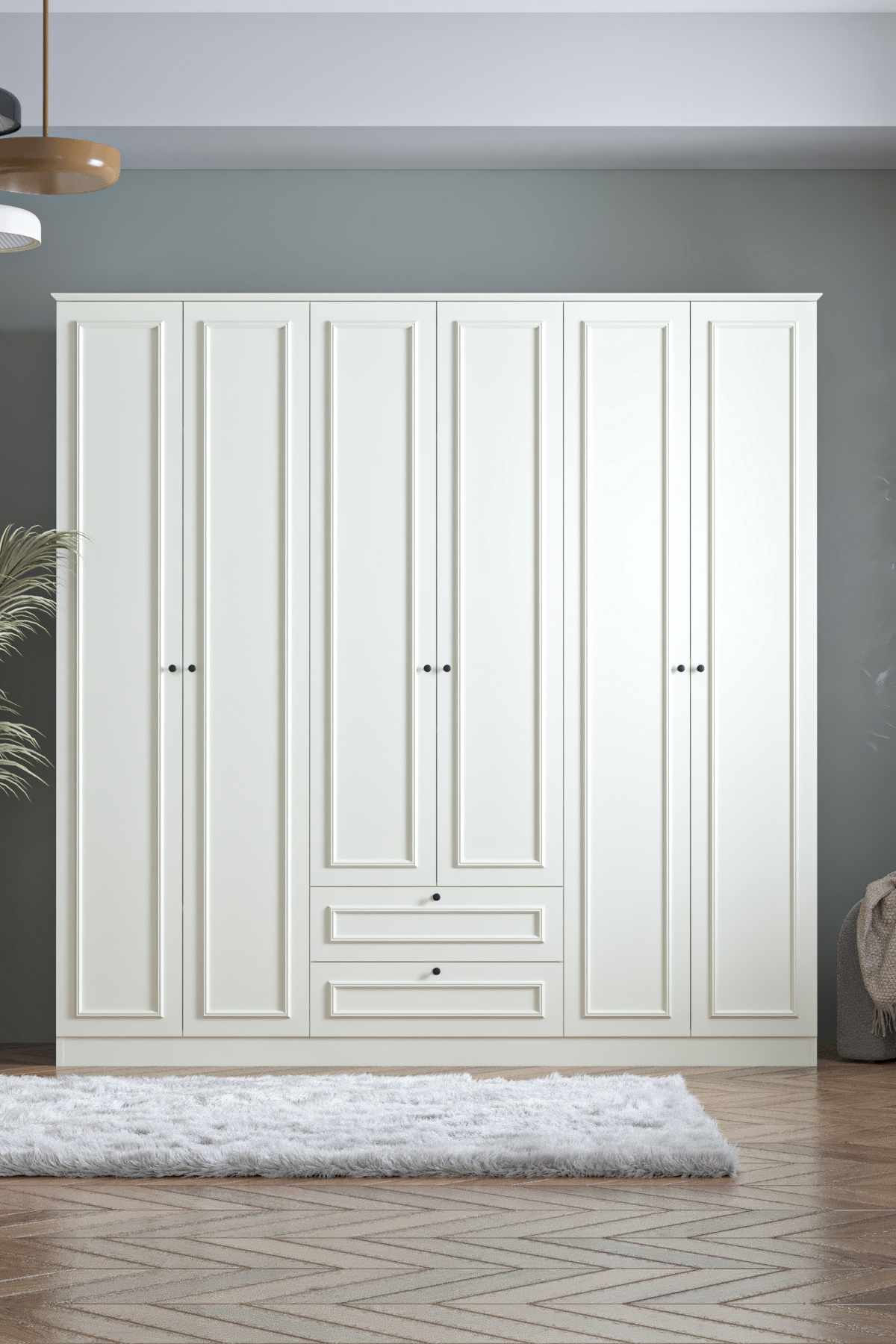 Dulap haine Mira 6 210, 209 x 210 x 54 cm, alb, PAL melaminat, organizare haine — imaginea 12