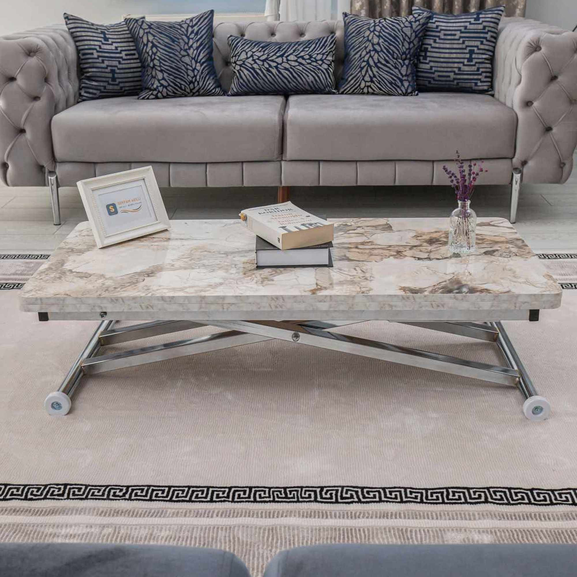 Masa de cafea Home Ext, alb marmura crom, MDF, capacitate 125 kg, alb marble / crom — imaginea 2
