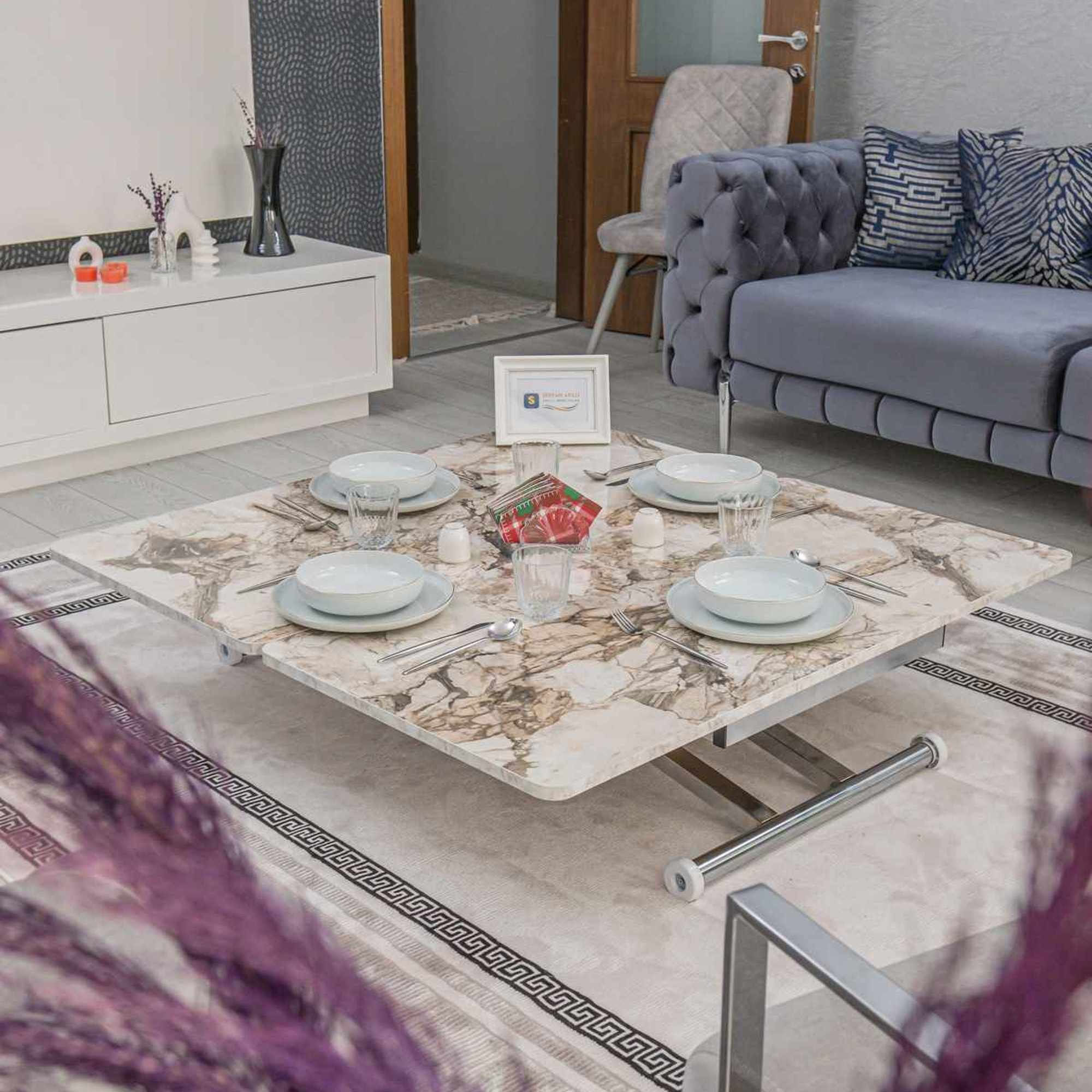 Masa de cafea Home Ext, alb marmura crom, MDF, capacitate 125 kg, alb marble / crom — imaginea 4