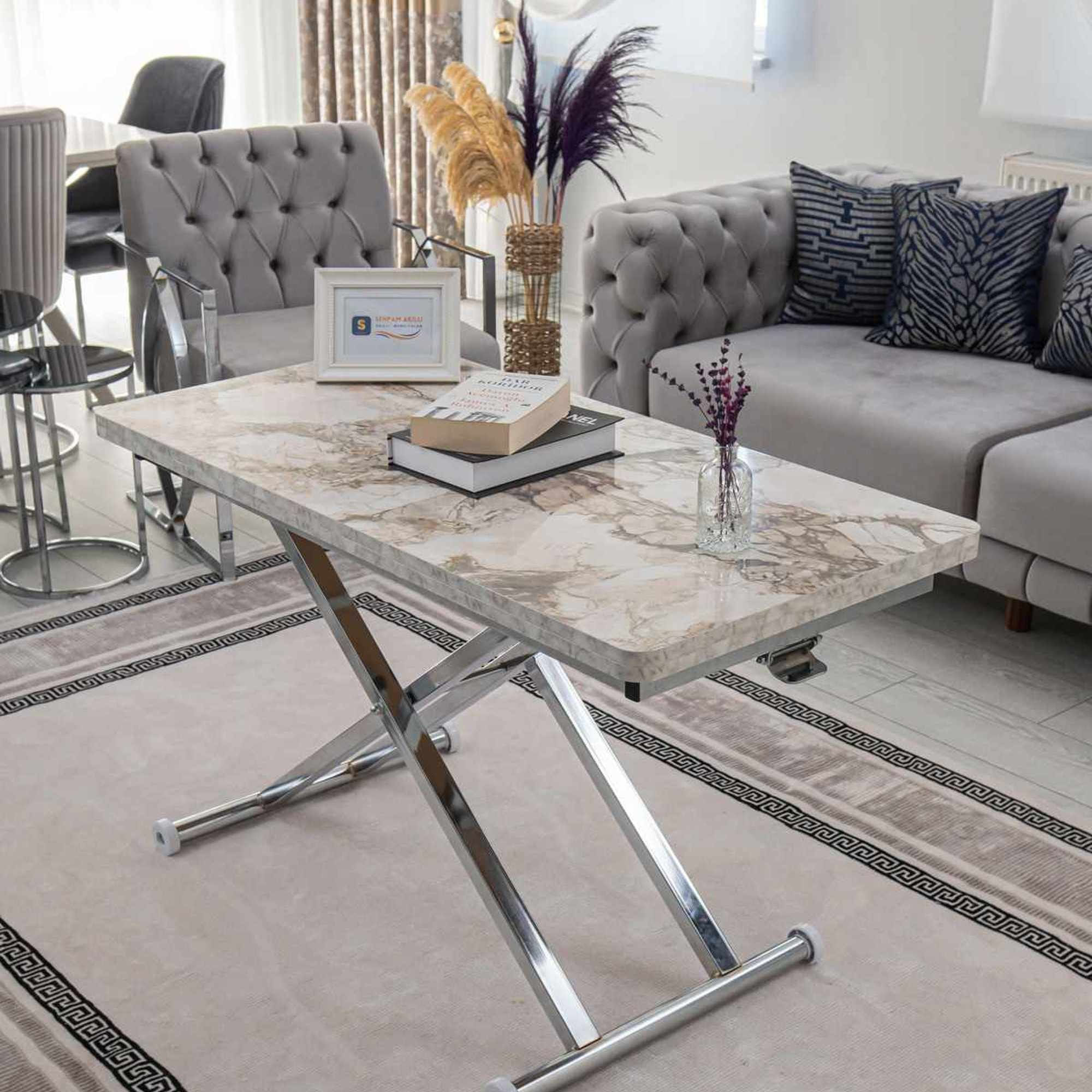 Masa de cafea Home Ext, alb marmura crom, MDF, capacitate 125 kg, alb marble / crom — imaginea 5