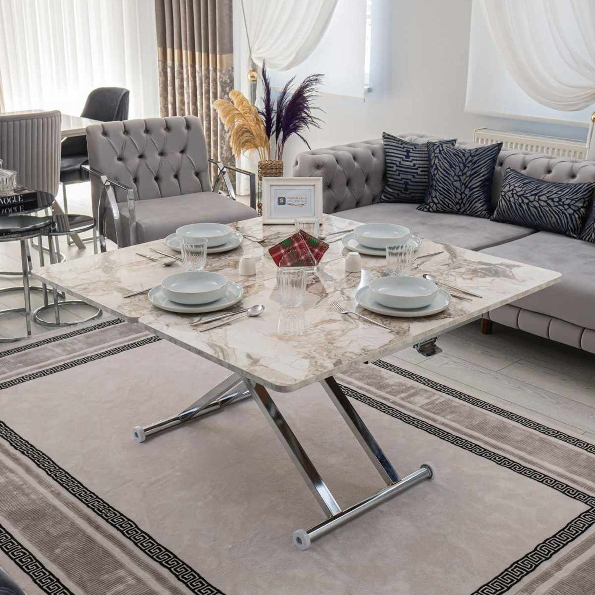 Masa de cafea Home Ext, alb marmura crom, MDF, capacitate 125 kg, alb marble / crom — imaginea 6