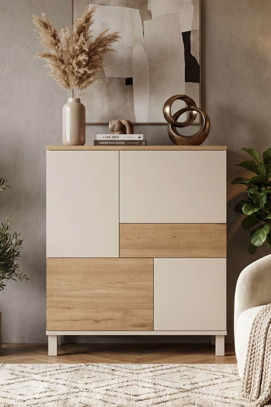 Dulap Mood - MD3-CS, 87,2 x 101,1 x 35 cm, sand stejar, PAL melaminat, spatiu de depozitare, fixare pe perete — imaginea 2