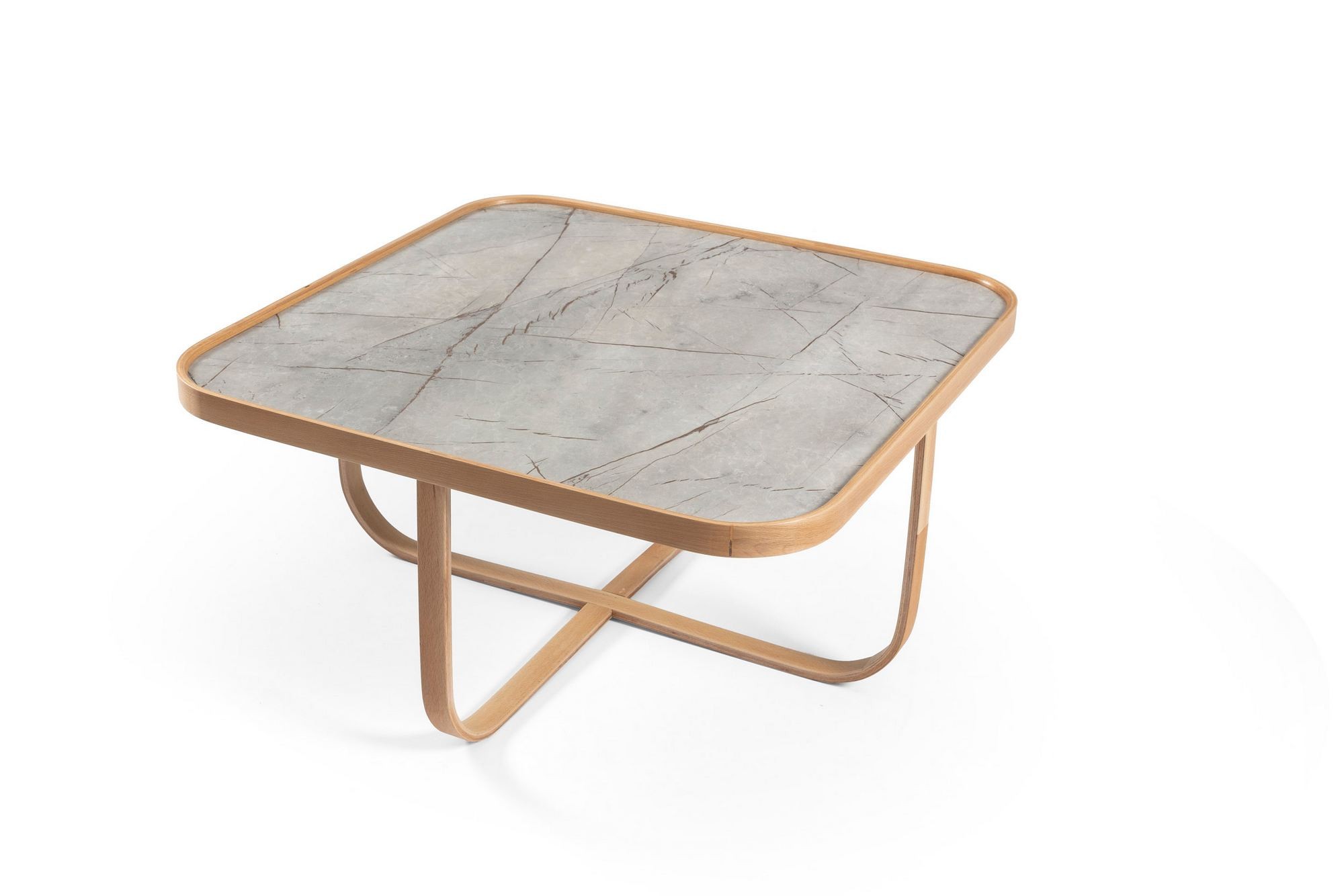 Masa de cafea Hisar 90, 90 x 45 x 90 cm, stejar gri marmura, MDF, design compact, stejar / gri marble — imaginea 2
