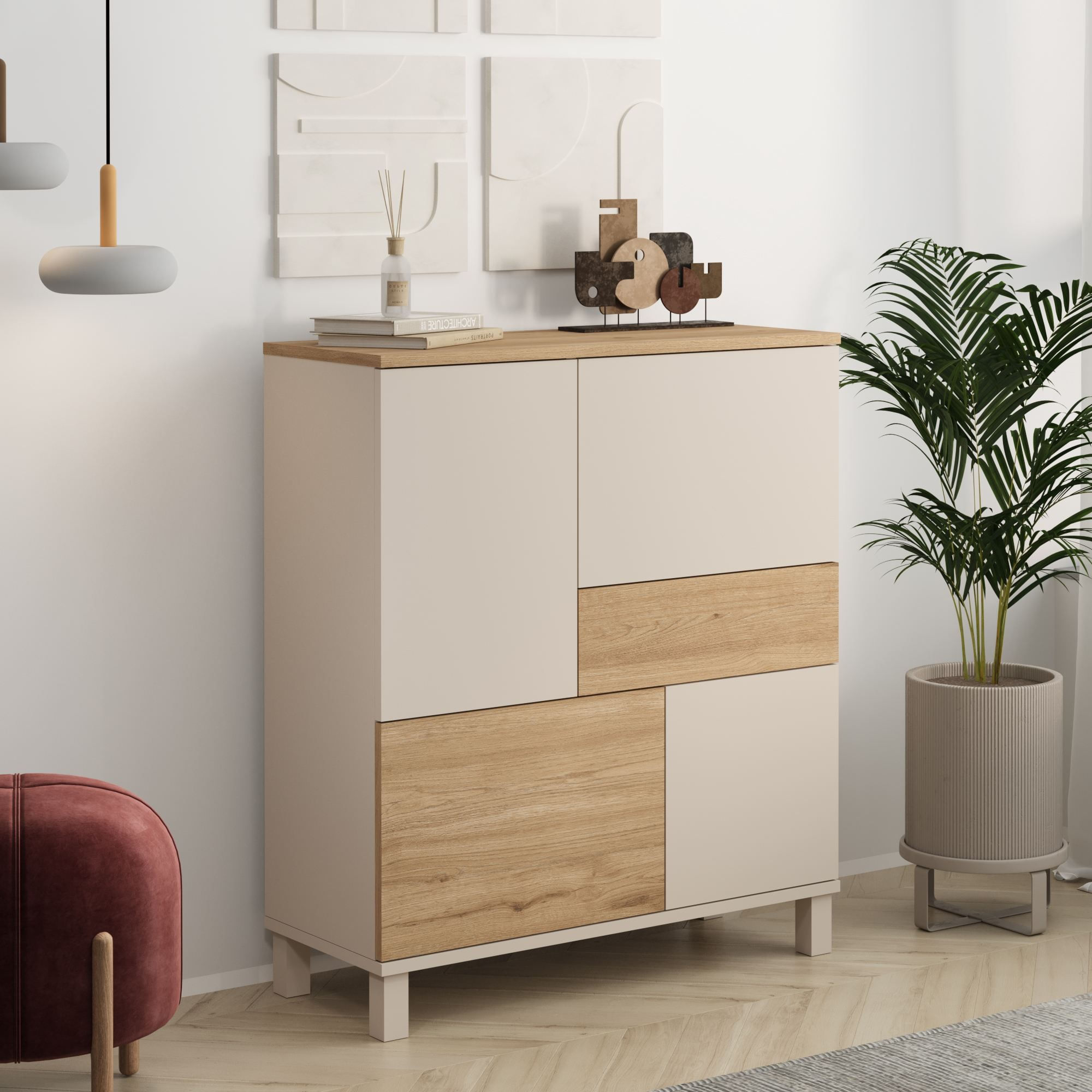 Dulap Mood - MD3-CS, 87,2 x 101,1 x 35 cm, sand stejar, PAL melaminat, spatiu de depozitare, fixare pe perete — imaginea 4