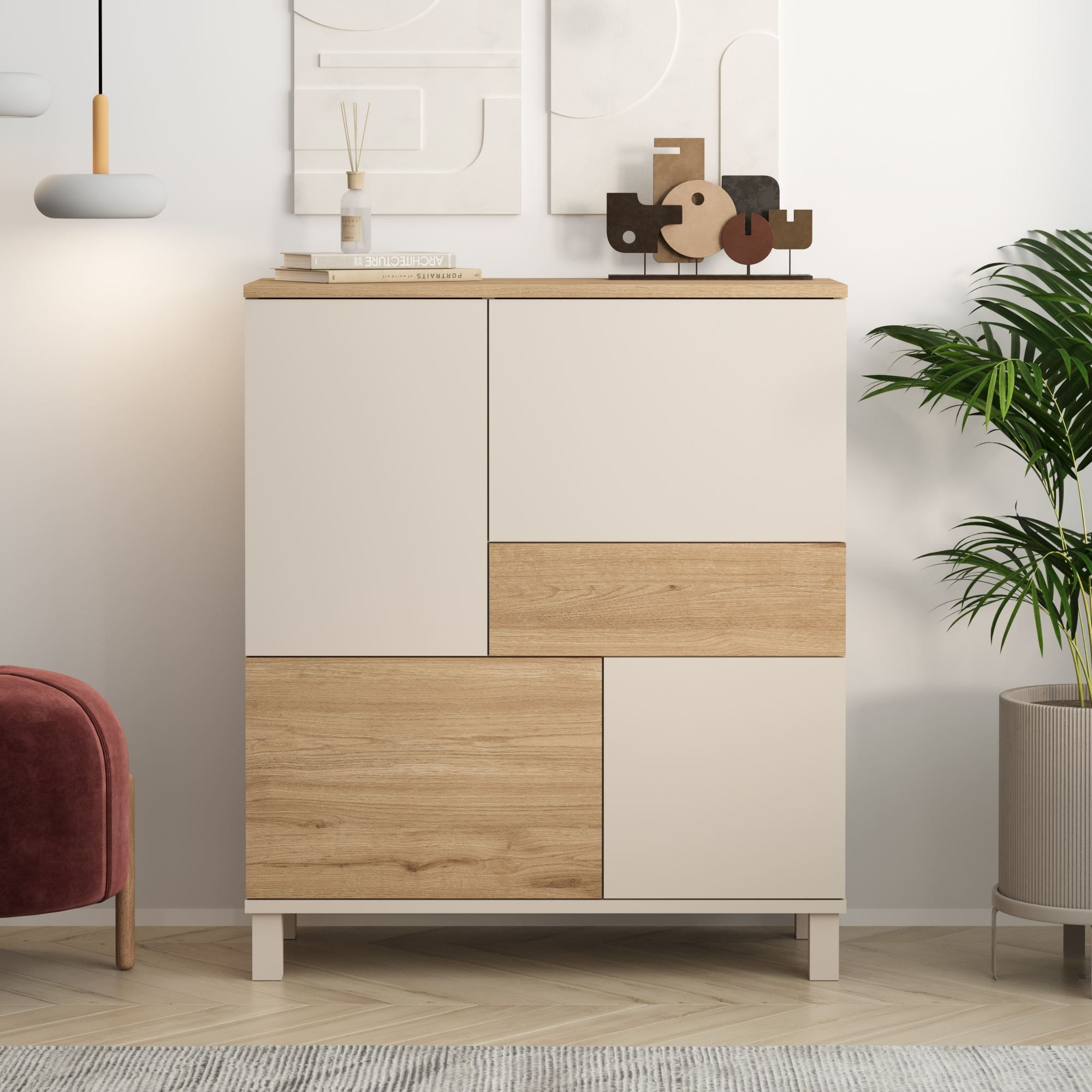 Dulap Mood - MD3-CS, 87,2 x 101,1 x 35 cm, sand stejar, PAL melaminat, spatiu de depozitare, fixare pe perete — imaginea 6