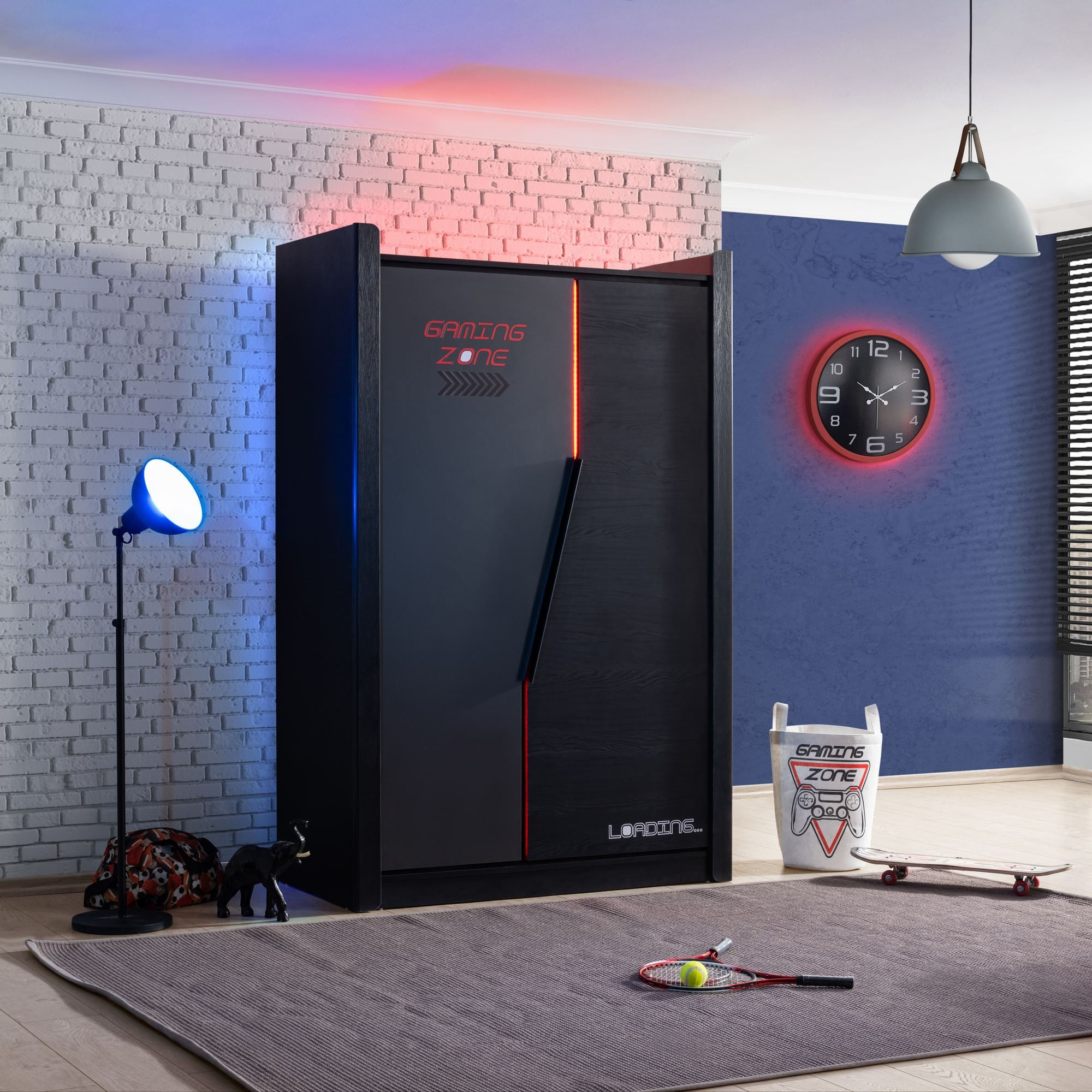 Dulap haine Gaming Zone 2, 130 x 200 x 62 cm, antracit, PAL melaminat, spatiu de depozitare, fixare pe perete — imaginea 6