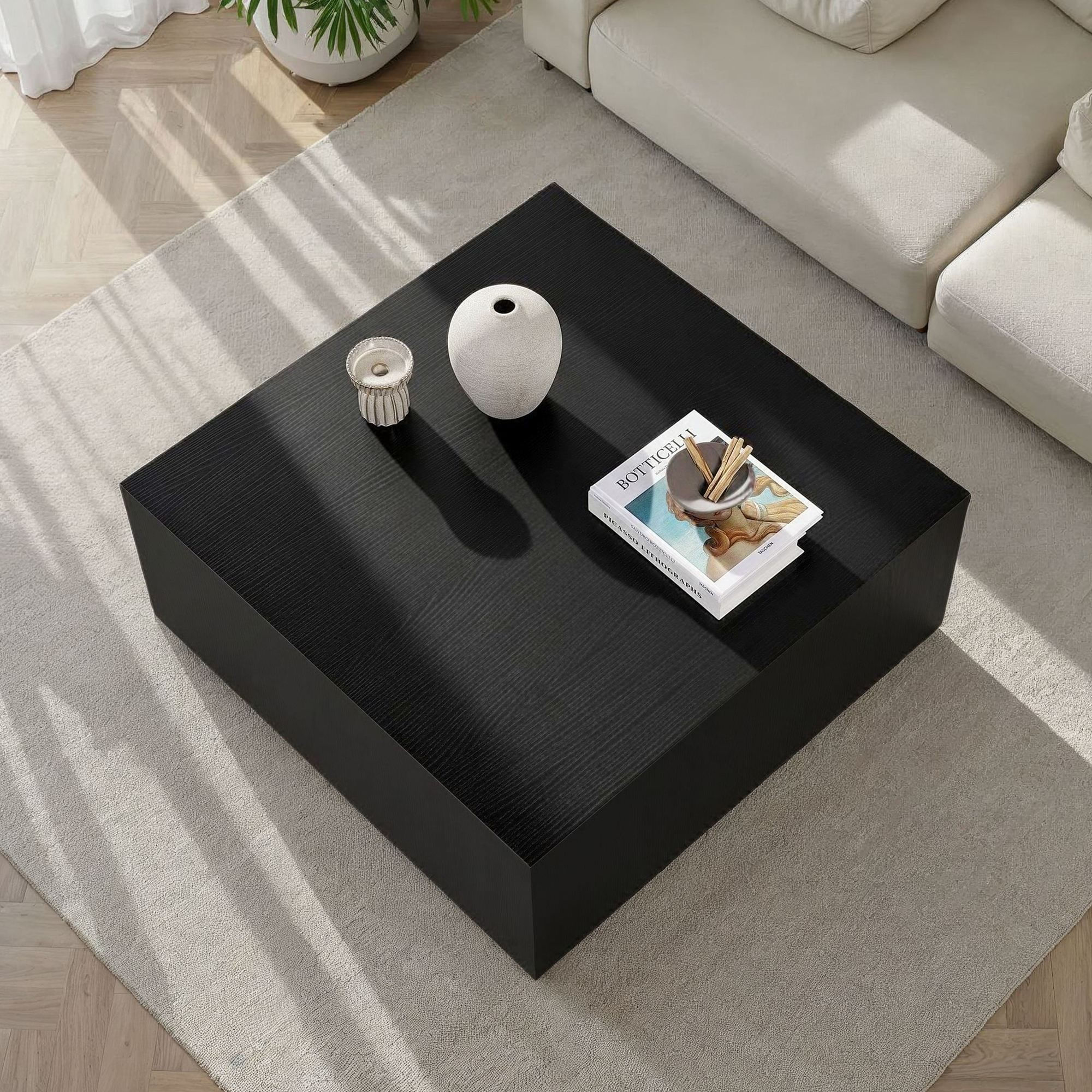 Masa de cafea Prizma, 90 x 35 x 90 cm, lemn negru, MDF, design compact, wood negru — imaginea 6
