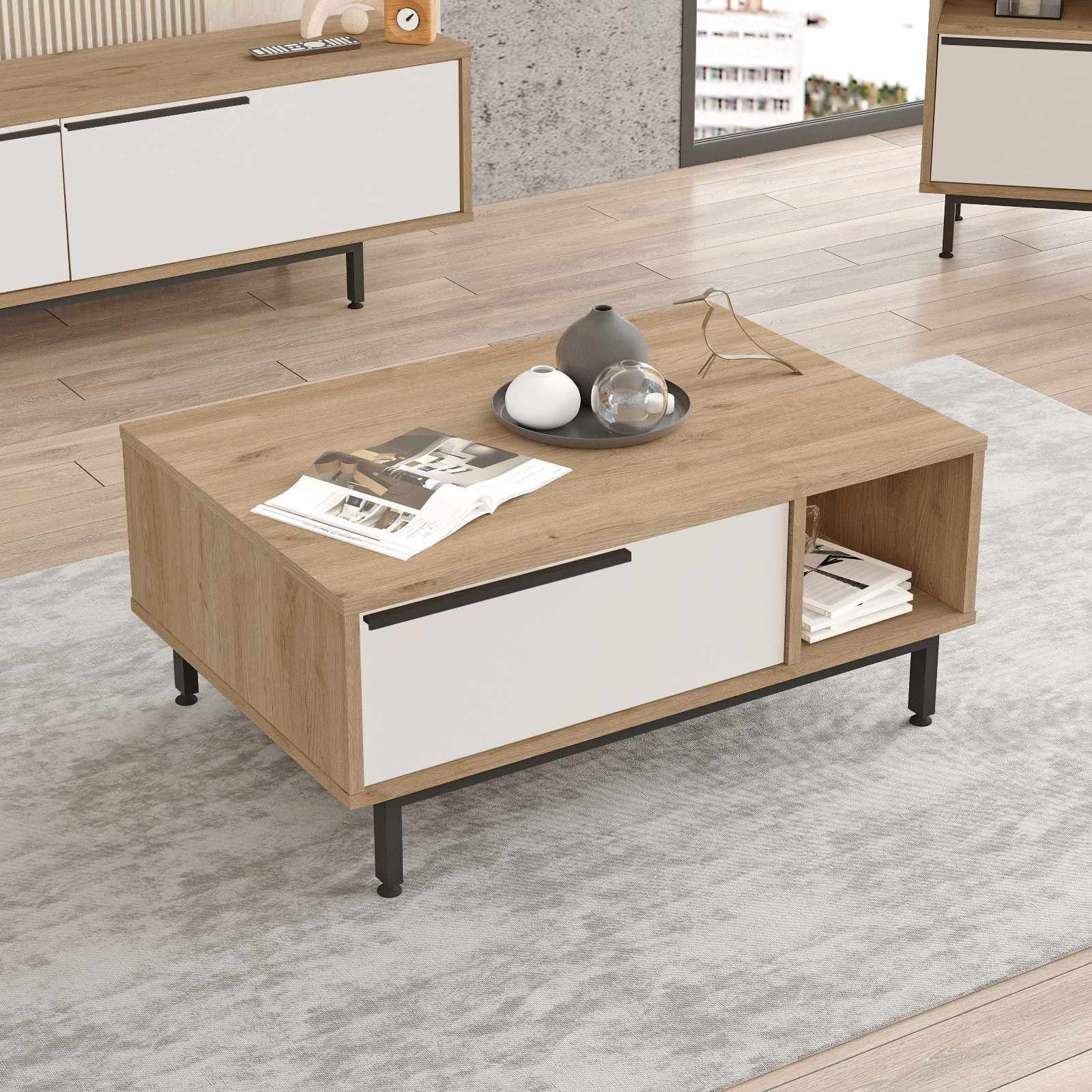 Masa de cafea Boh2-Sw, 90 x 37,6 x 60 cm, natural alb, PAL melaminat, capacitate 10 kg — imaginea 4