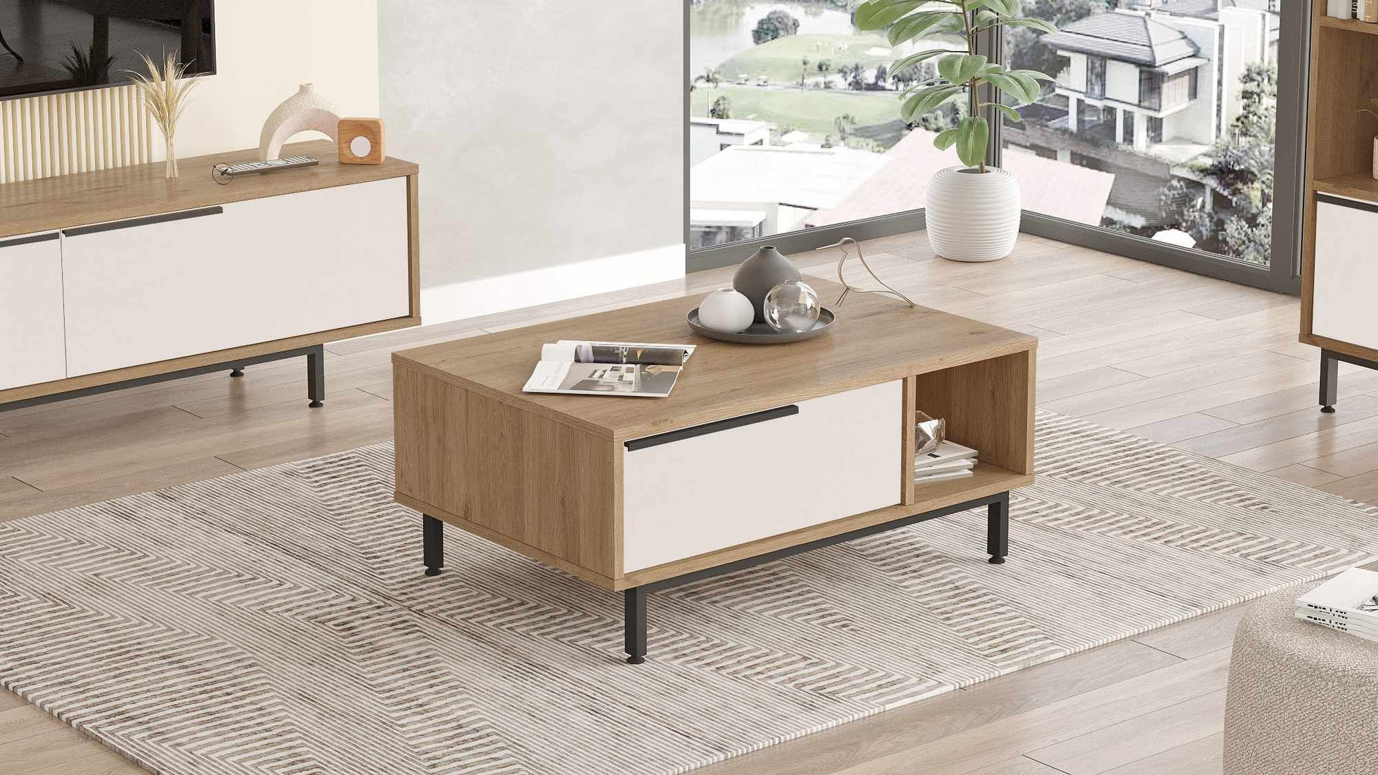 Masa de cafea Boh2-Sw, 90 x 37,6 x 60 cm, natural alb, PAL melaminat, capacitate 10 kg — imaginea 6