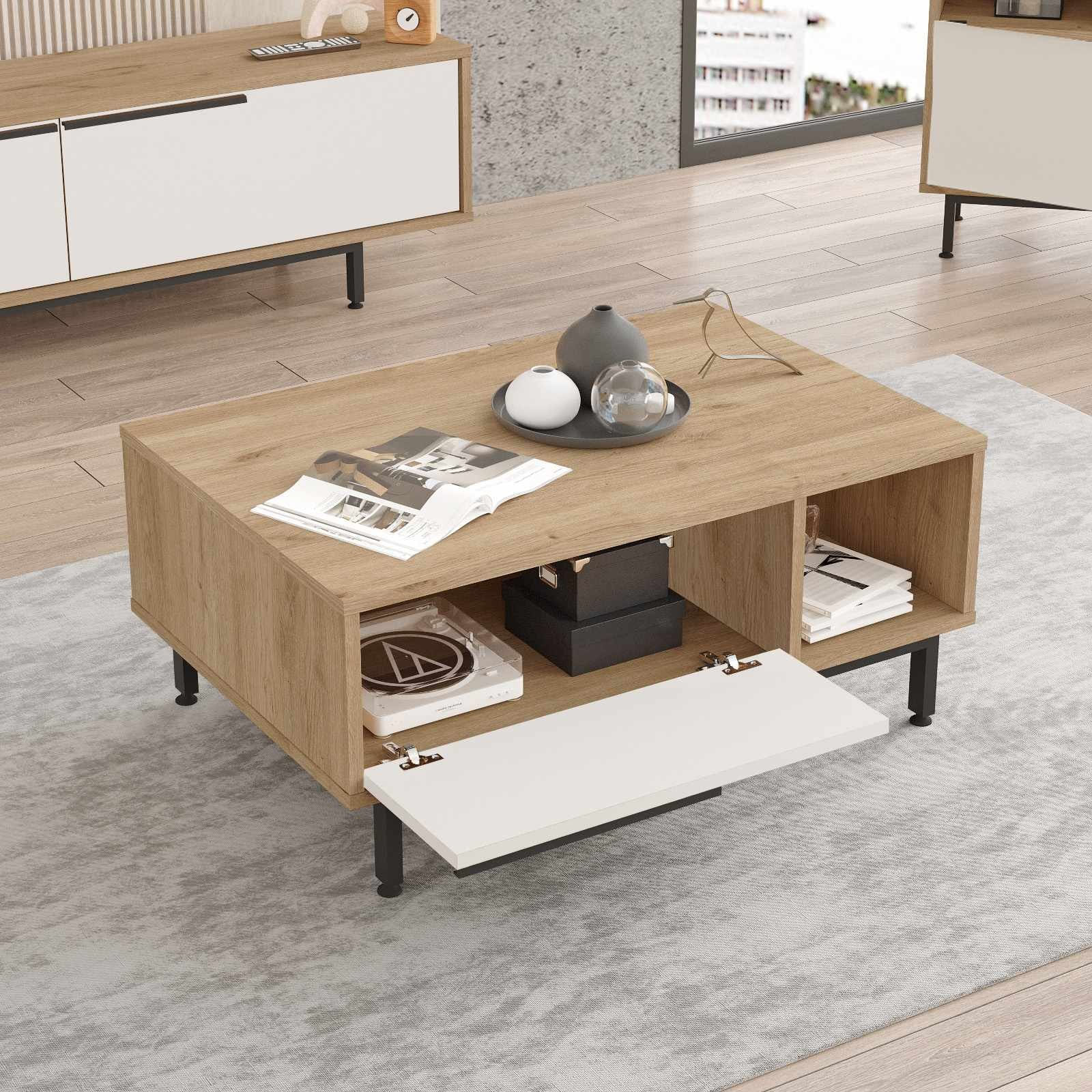 Masa de cafea Boh2-Sw, 90 x 37,6 x 60 cm, natural alb, PAL melaminat, capacitate 10 kg — imaginea 7