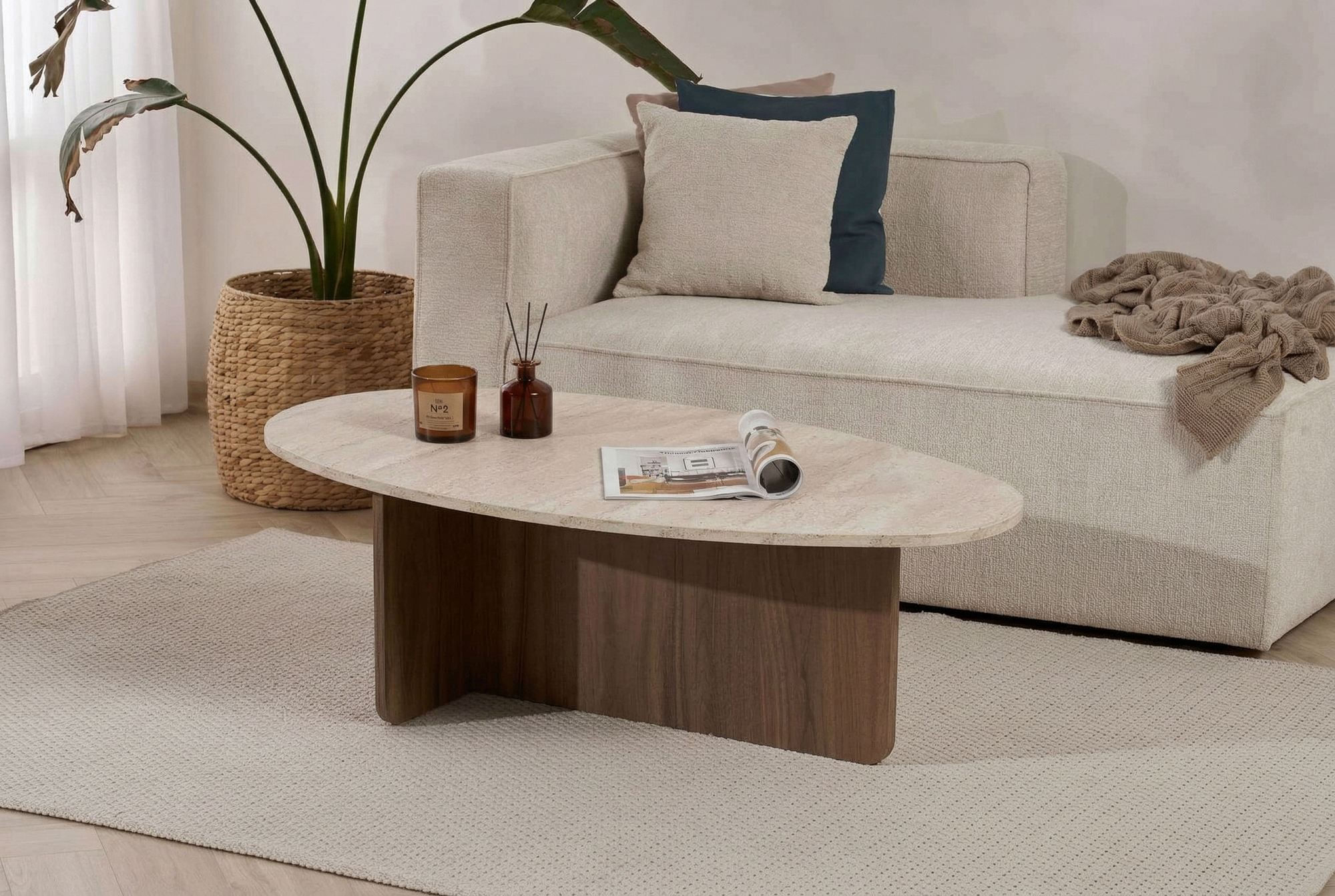 Masa de cafea Orba, 120 x 40 x 65 cm, travertin venezia nuc, PAL melaminat, design compact — imaginea 3