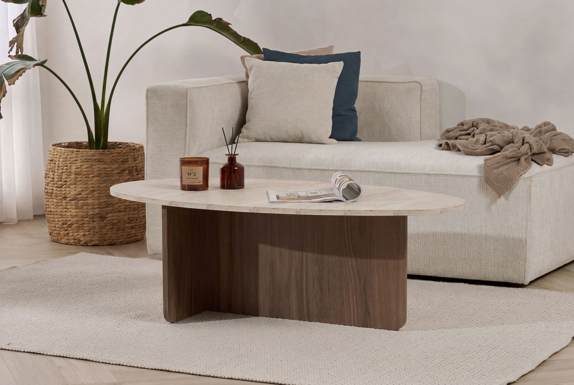 Masa de cafea Orba, 120 x 40 x 65 cm, travertin venezia nuc, PAL melaminat, design compact — imaginea 4