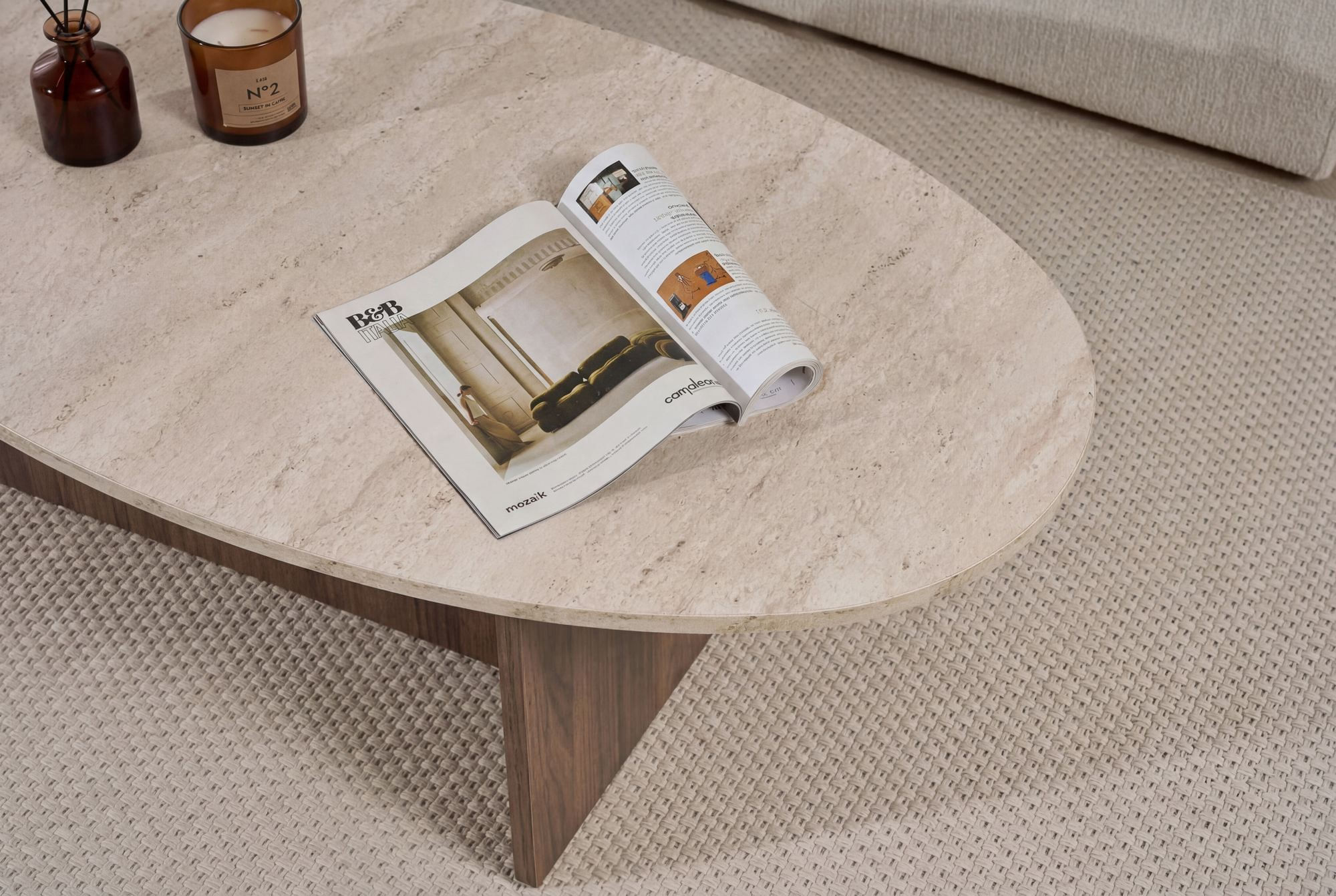 Masa de cafea Orba, 120 x 40 x 65 cm, travertin venezia nuc, PAL melaminat, design compact — imaginea 8