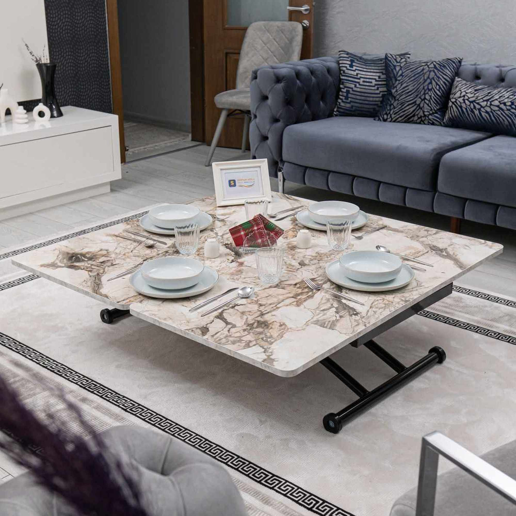 Masa de cafea Juppo Ext, alb marmura negru, MDF, capacitate 125 kg, alb marble / negru — imaginea 4