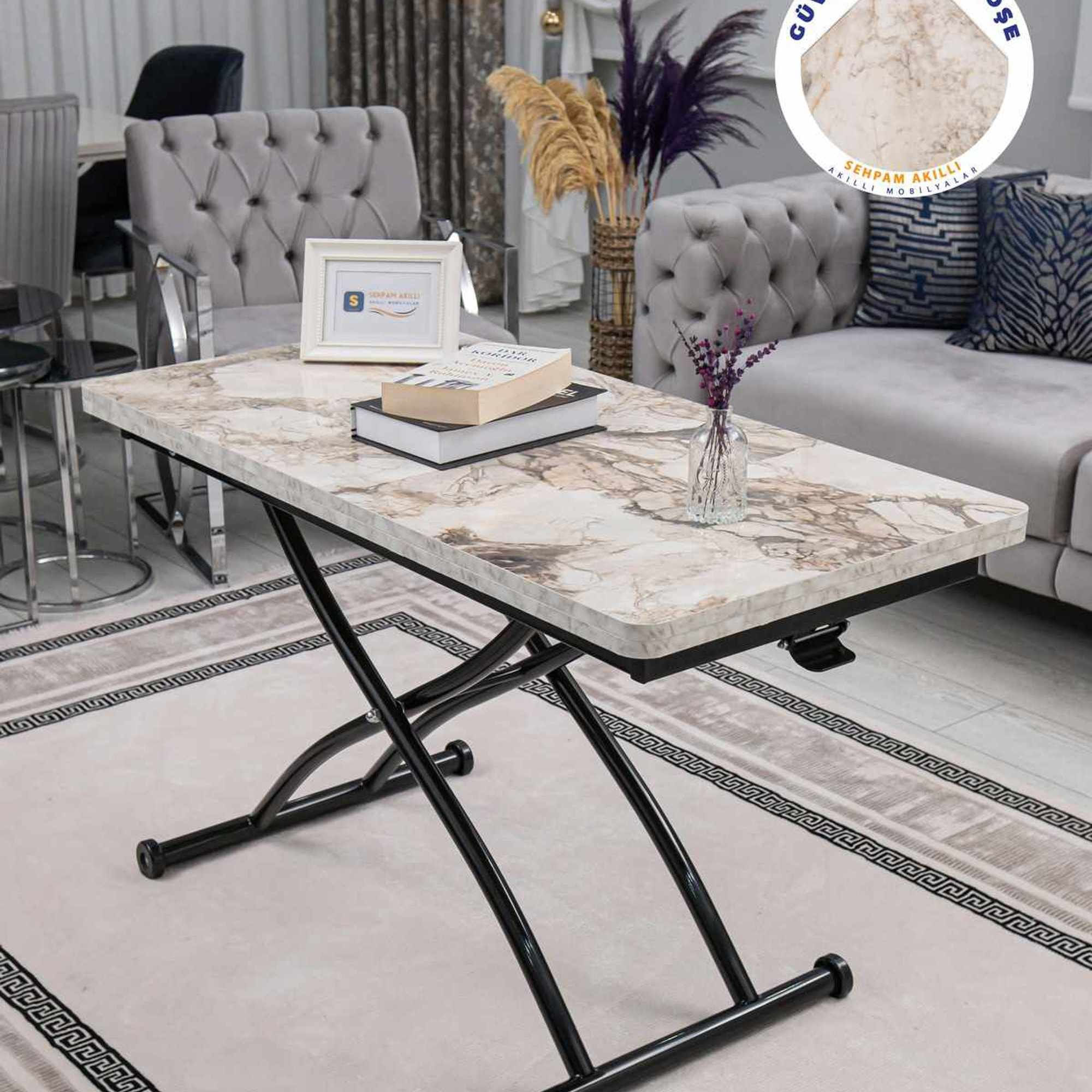 Masa de cafea Juppo Ext, alb marmura negru, MDF, capacitate 125 kg, alb marble / negru — imaginea 5