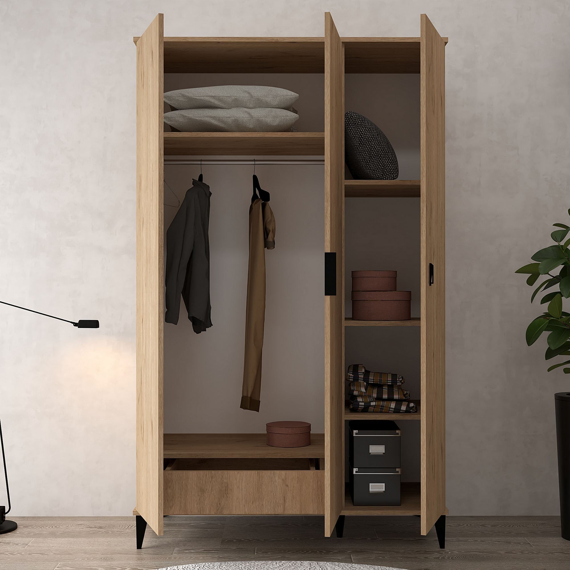 Dulap haine Neva 6301, 123 x 200 x 52 cm, stejar safir, PAL melaminat, spatiu de depozitare, fixare pe perete — imaginea 2