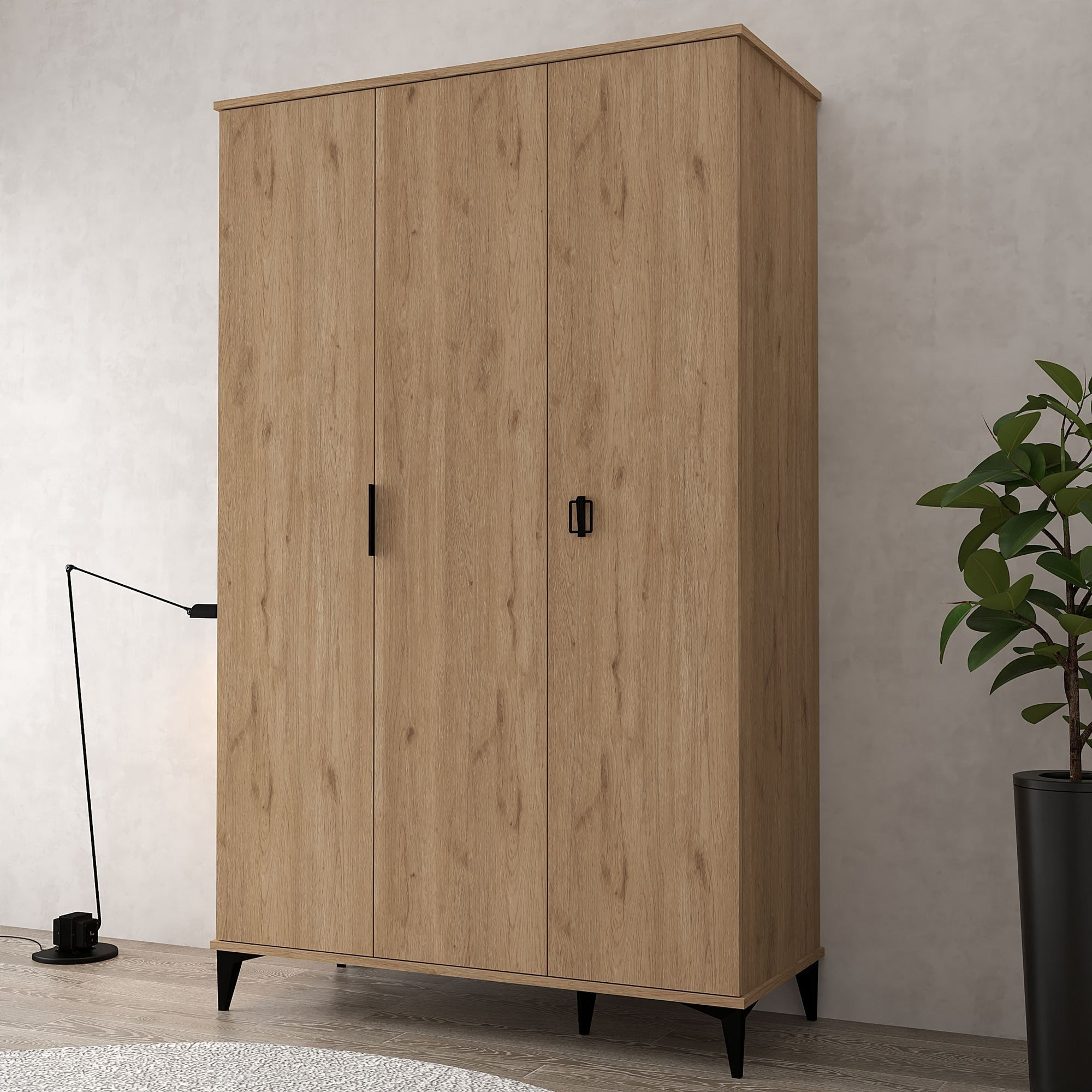 Dulap haine Neva 6301, 123 x 200 x 52 cm, stejar safir, PAL melaminat, spatiu de depozitare, fixare pe perete — imaginea 3