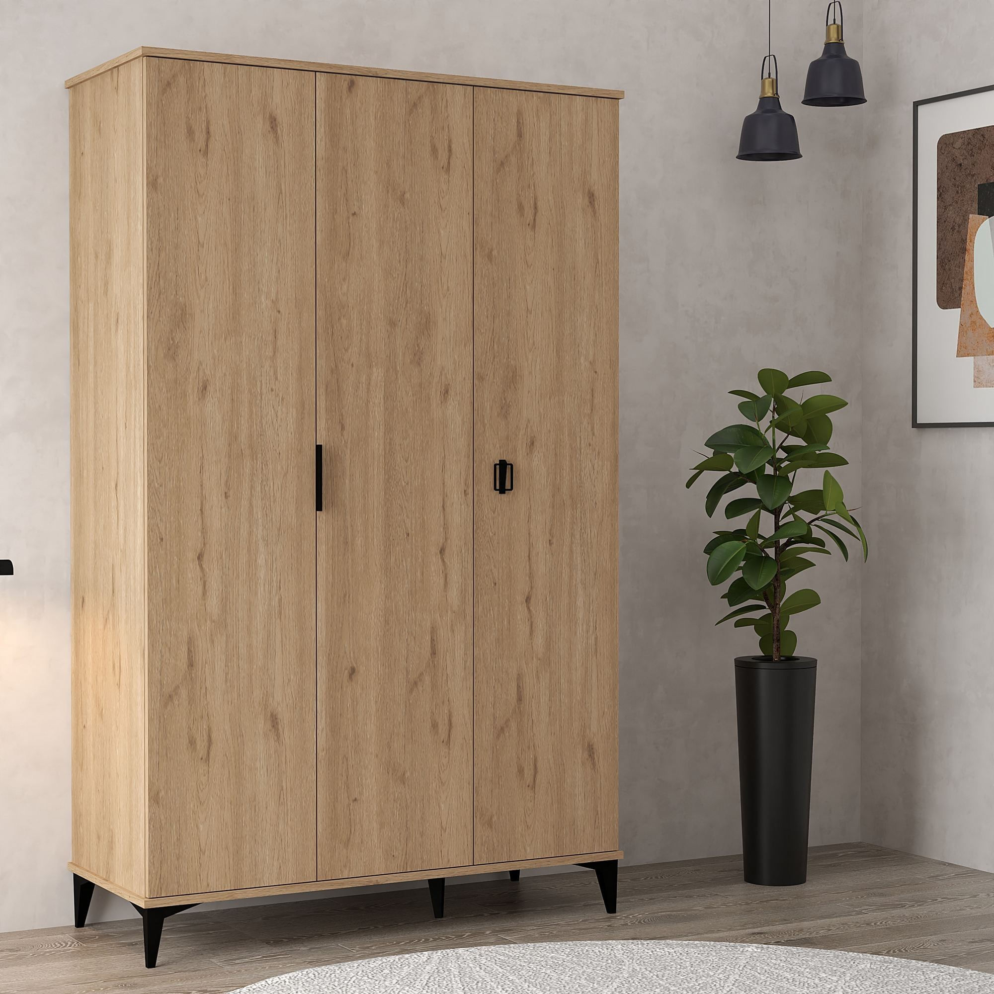 Dulap haine Neva 6301, 123 x 200 x 52 cm, stejar safir, PAL melaminat, spatiu de depozitare, fixare pe perete — imaginea 4