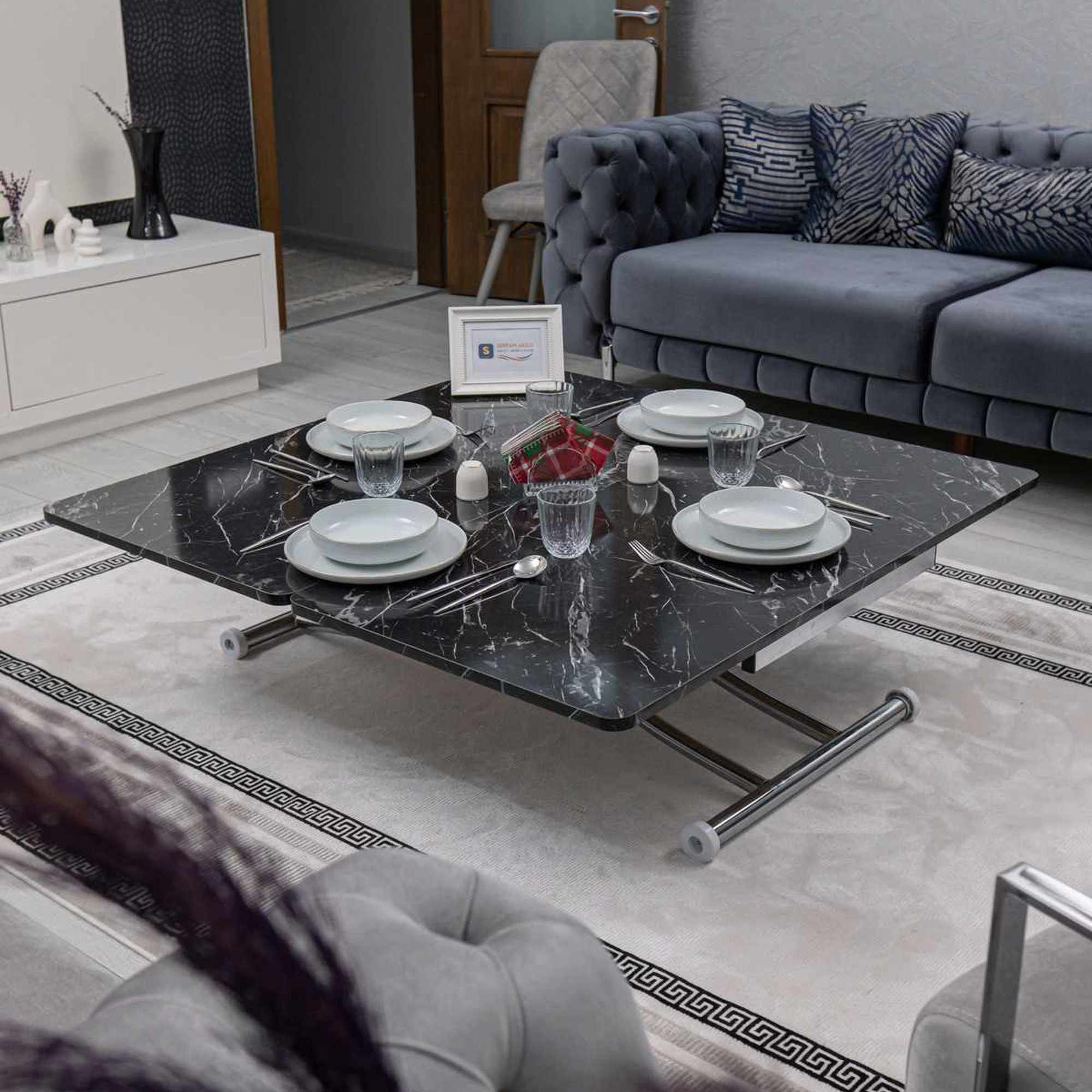 Masa de cafea Juppo Int, negru marmura crom, MDF, capacitate 125 kg, negru marble / crom — imaginea 2