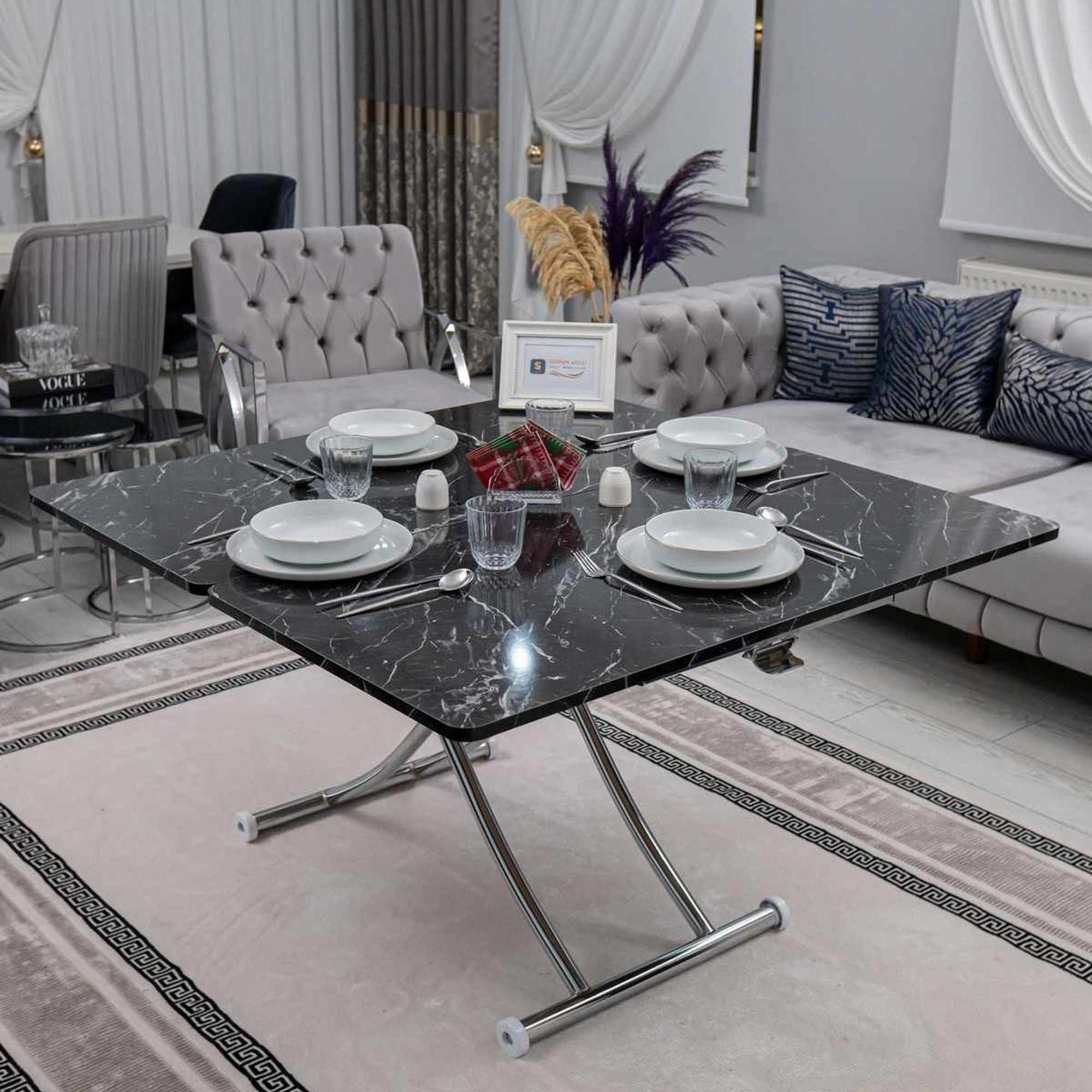 Masa de cafea Juppo Int, negru marmura crom, MDF, capacitate 125 kg, negru marble / crom — imaginea 5