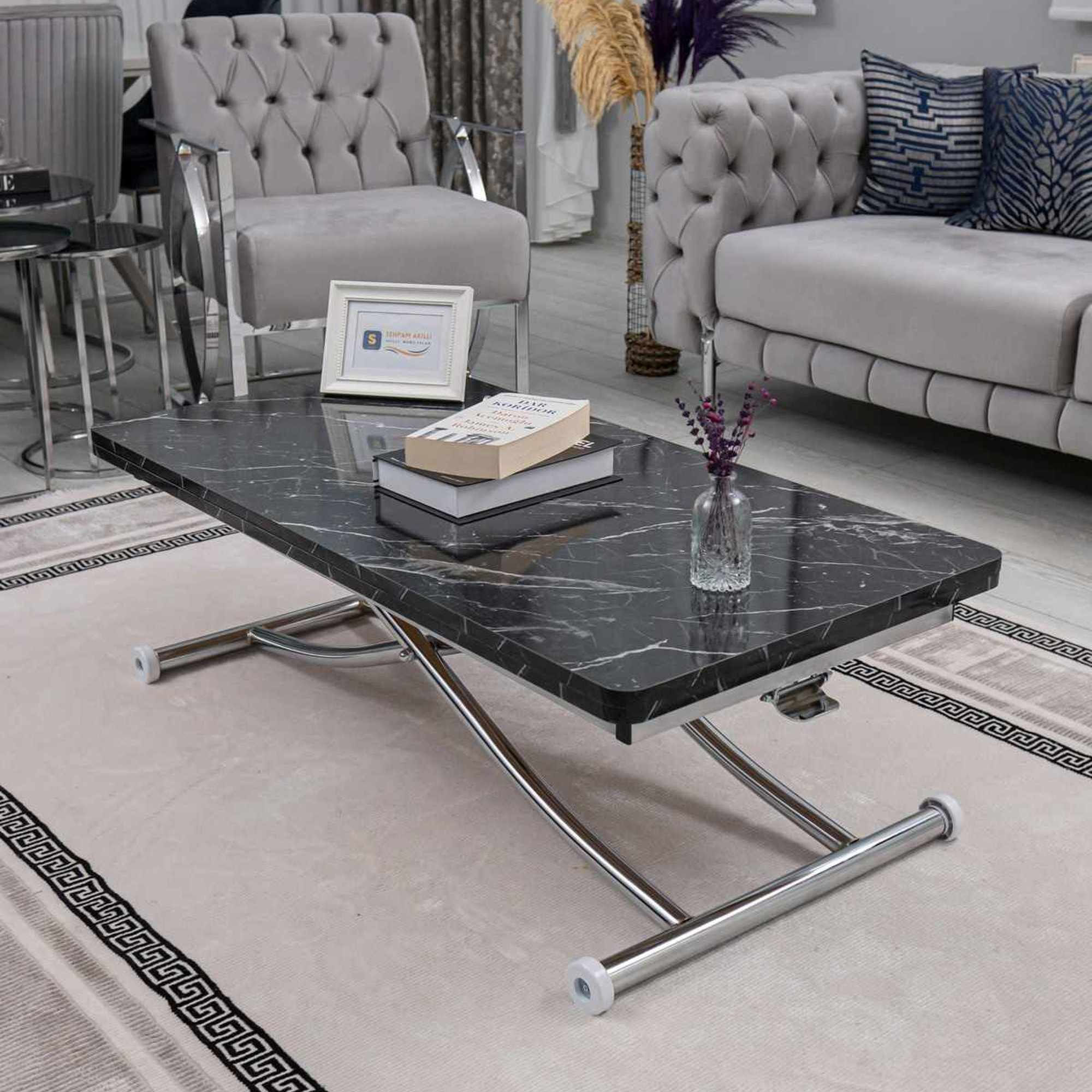 Masa de cafea Juppo Int, negru marmura crom, MDF, capacitate 125 kg, negru marble / crom — imaginea 6