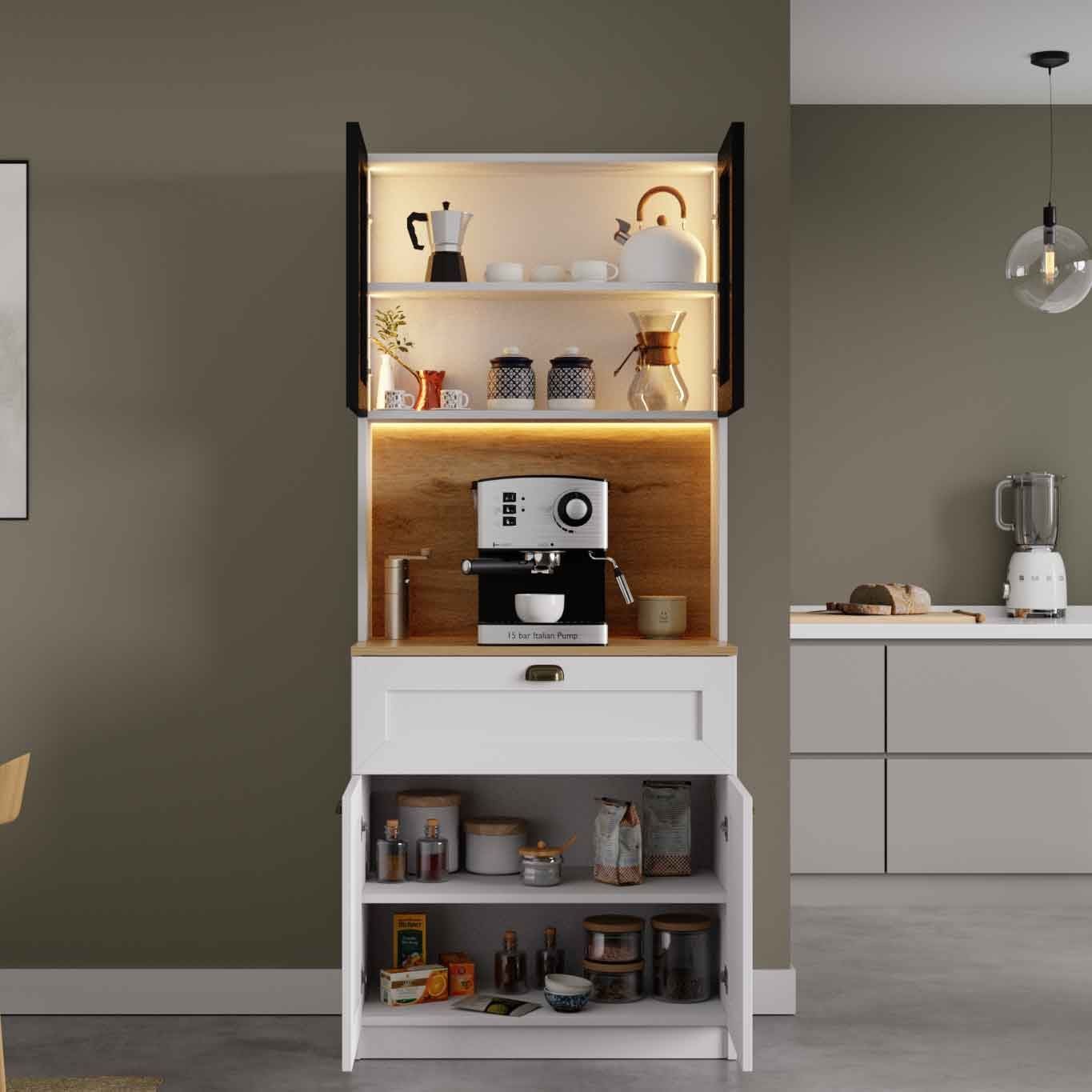 Dulap pentru cafea Nero Solo 1600-225, 80 x 190 x 44 cm, alb, PAL melaminat, spatiu de depozitare, fixare pe perete — imaginea 2