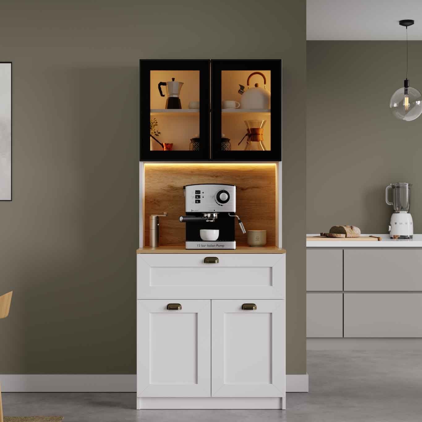 Dulap pentru cafea Nero Solo 1600-225, 80 x 190 x 44 cm, alb, PAL melaminat, spatiu de depozitare, fixare pe perete — imaginea 3