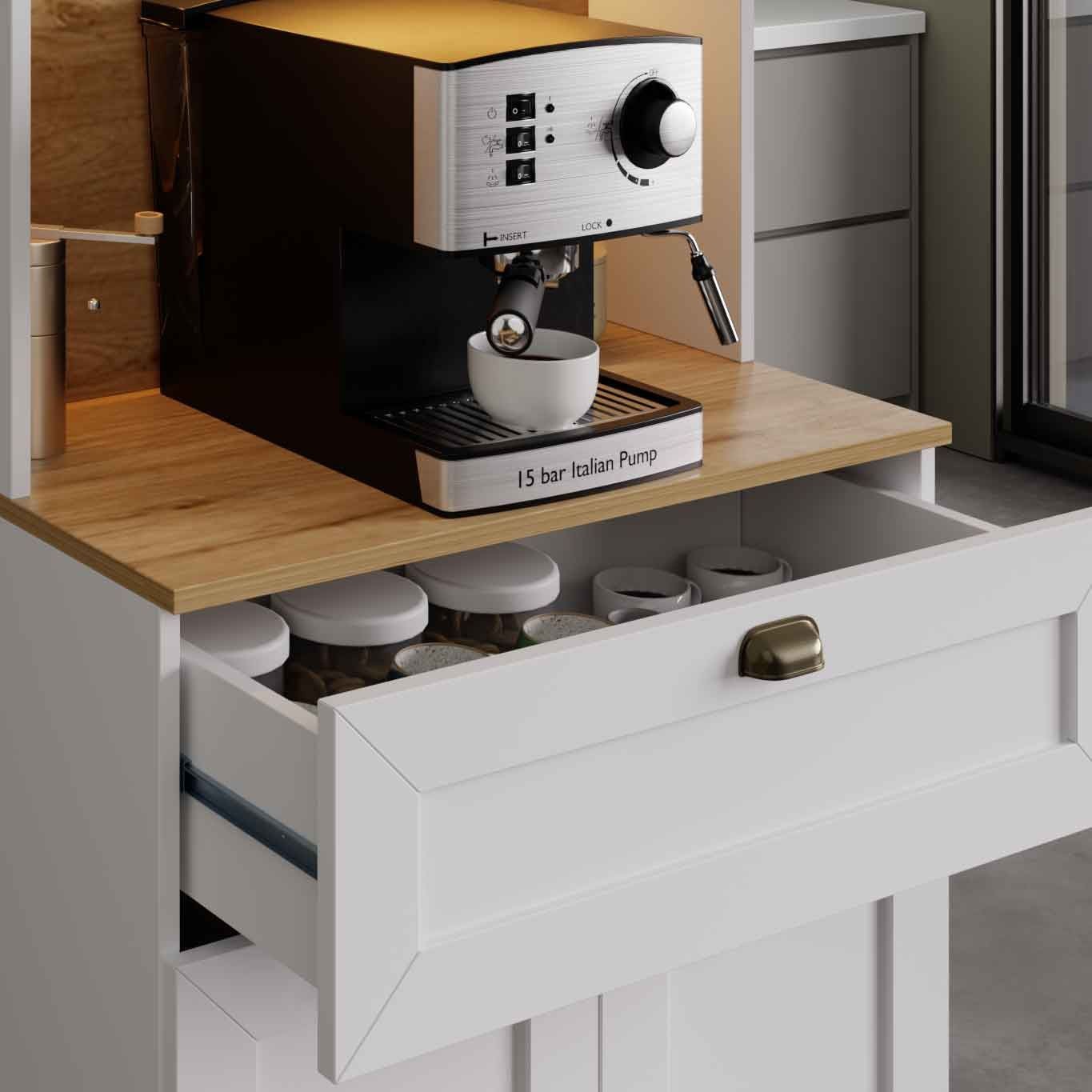 Dulap pentru cafea Nero Solo 1600-225, 80 x 190 x 44 cm, alb, PAL melaminat, spatiu de depozitare, fixare pe perete — imaginea 4